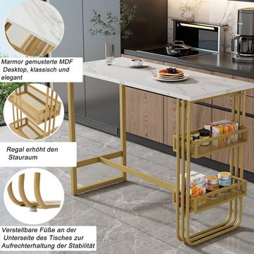 Ulife Essgruppe mit Barstühle, goldfarben, mit Regalen, Metall, MDF, (Set, 3-tlg., 1 Bartisch mit 2 Barstühle), 120×48×100cm