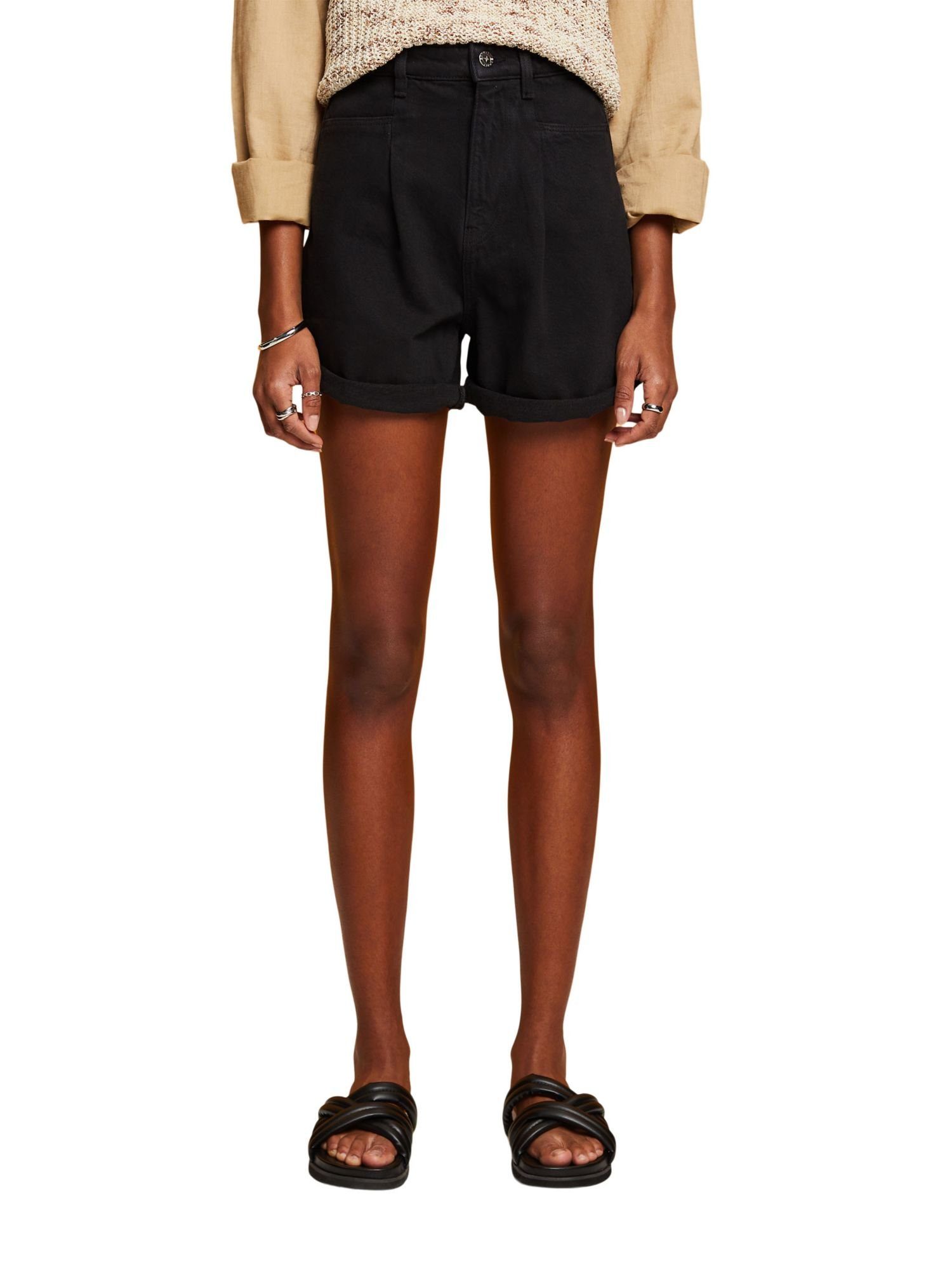 Esprit Shorts mit hohem Bund Leinenshorts (1-tlg) BLACK