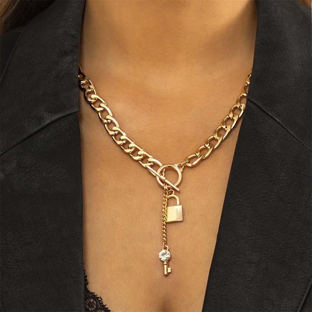 Rouemi Choker Damen-Halskette, modisches Temperament mit Anhänger-Halskette Goldfarben