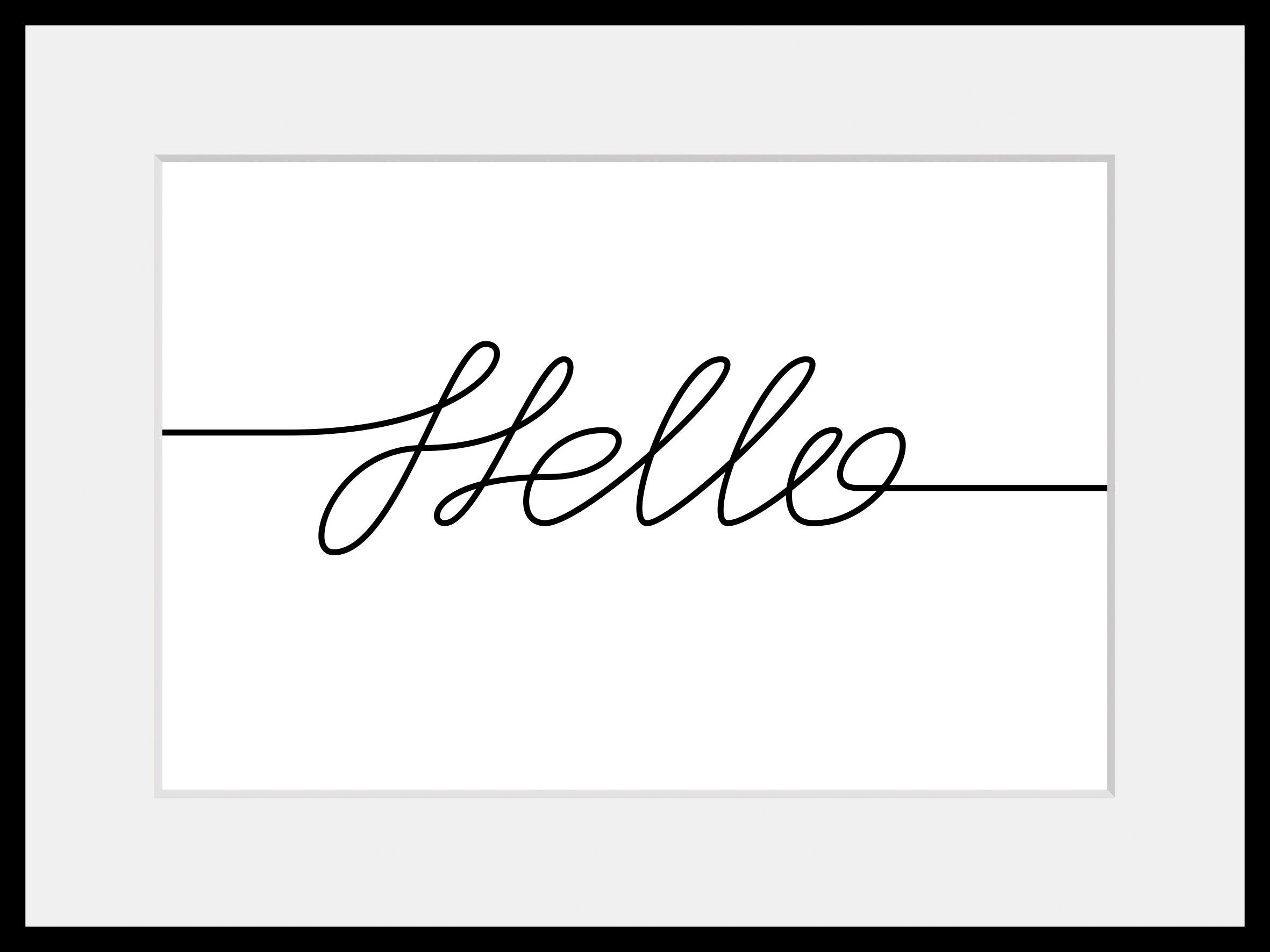 queence Bild Hello, Schriftzug, Schriftzüge, Schwarz-Weiß, Sprüche & Texte (1 St), HD Premium Poster-Druck inkl. Holzrahmen