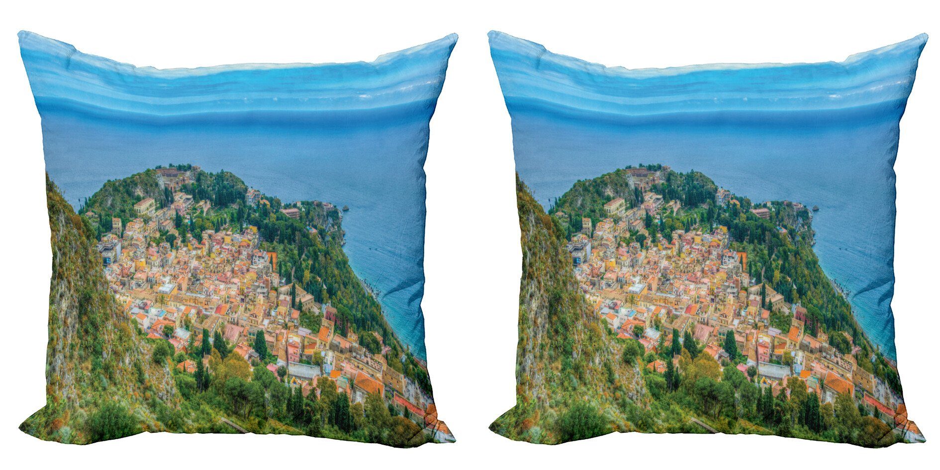 Kissenbezüge (2 Meerküste Digitaldruck, Luftaufnahme Stadt Stück), Doppelseitiger Sizilien Accent Abakuhaus Modern