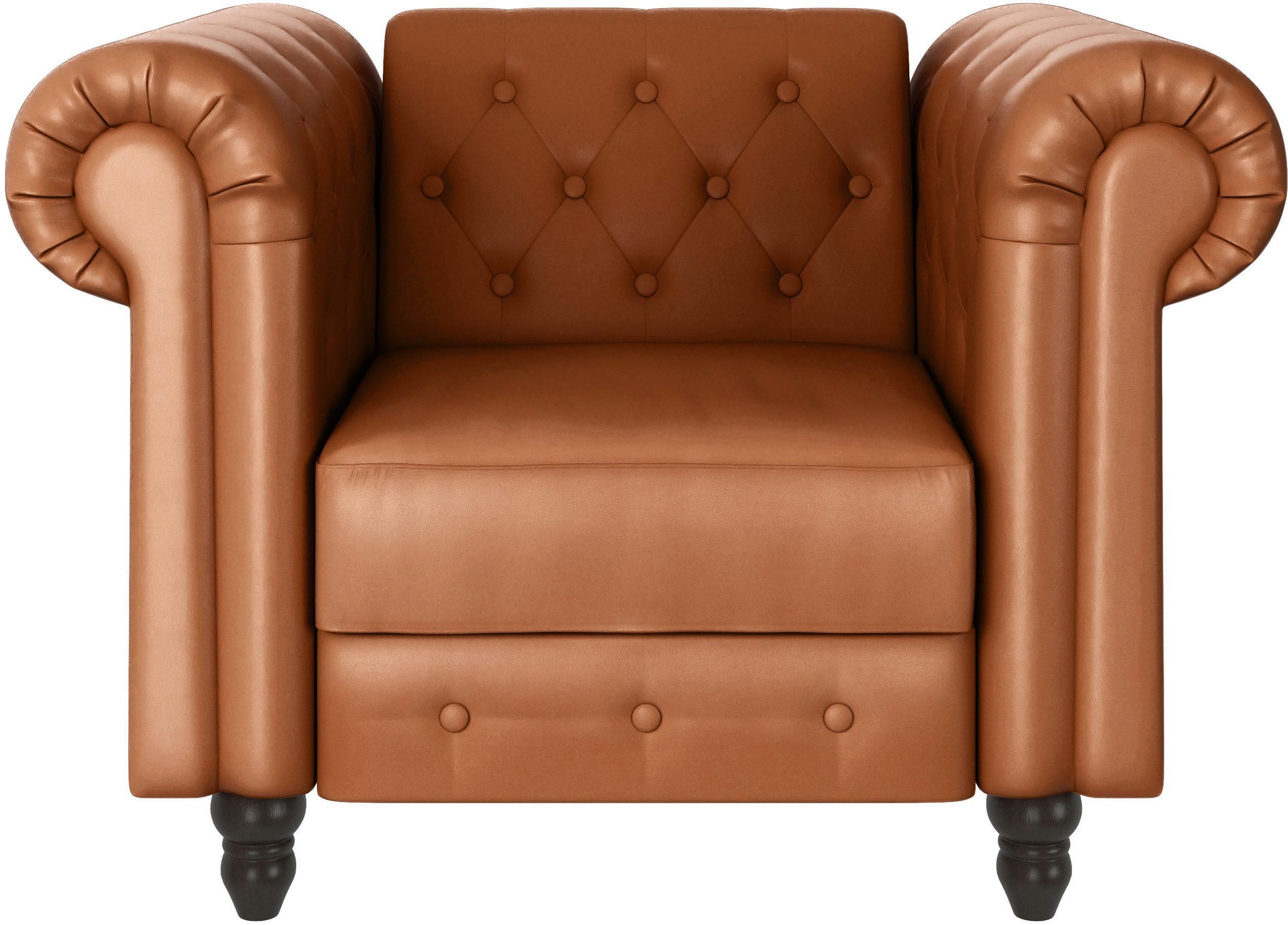 DOREL HOME Chesterfield-Sessel FELIX mit Rückenlehne 3-fach verstellbar, Beine Massivholz, Kunstleder Cognac