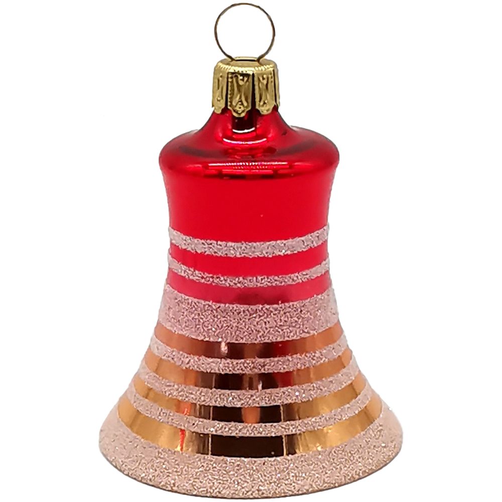 handbemalt mundgeblasen, Glasdesign Christbaumschmuck Glocke Ø5cm/6cm Ringe (1-tlg), rot gold Thüringer