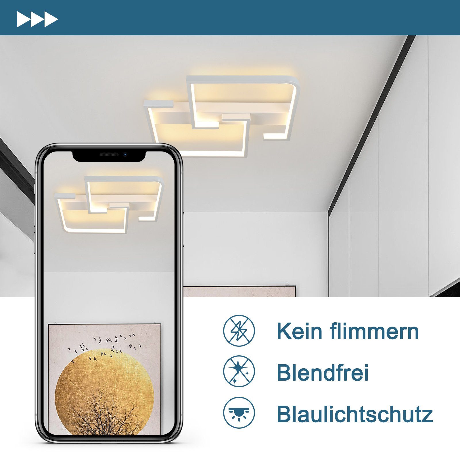 ZMH LED Deckenleuchte Deckenlampe Modern integriert, Flur, warmweiß, Schlafzimmer Lampenperlen, für fest 30cm Hochwertige LED 3000k, weiß
