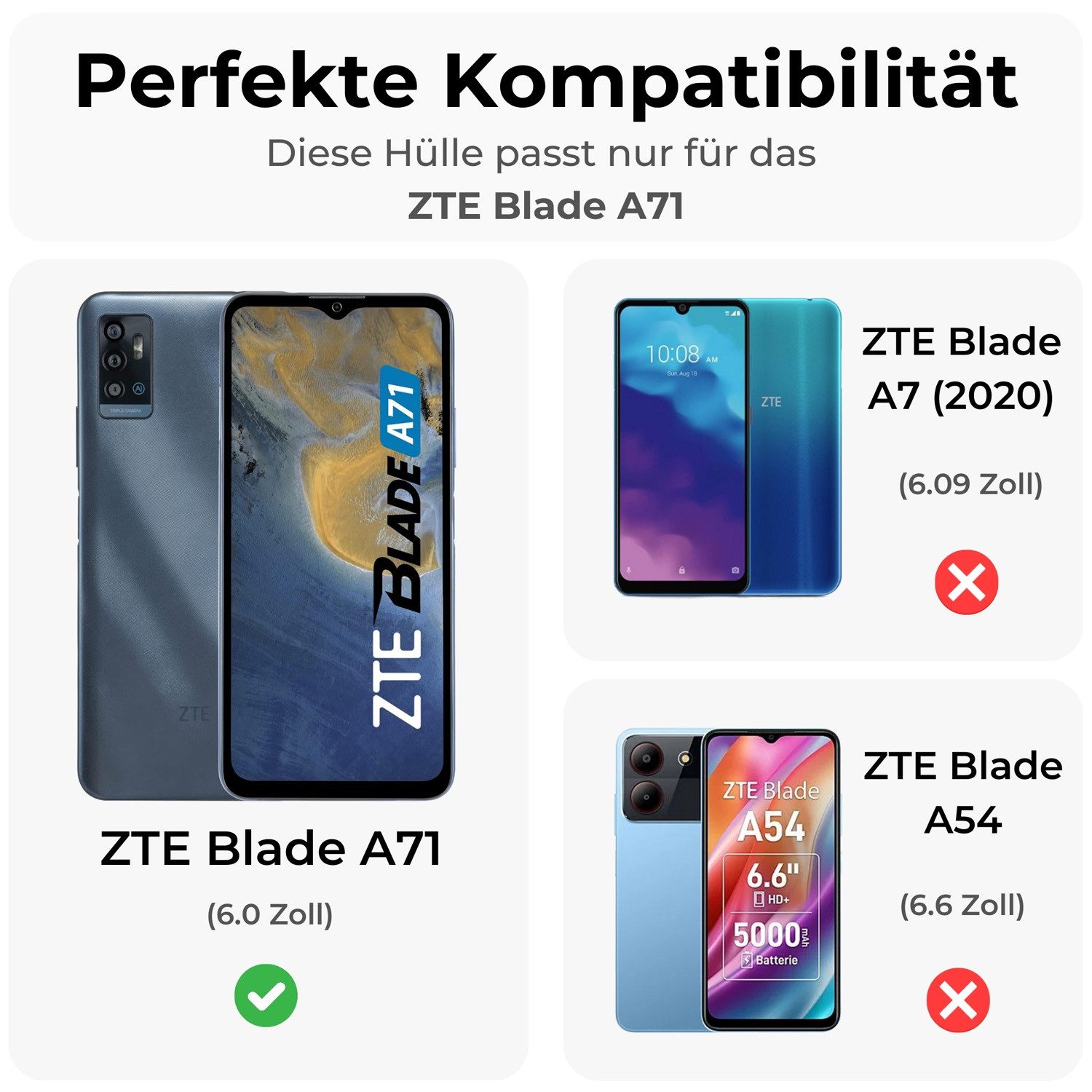 betterfon Handyhülle Handytasche für ZTE Blade A71 Klapphülle Schwarz, 3 Kartenfächer, Magnetverschluss & Standfunktion im Lederlook