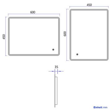 S'AFIELINA Badspiegel LED Badspiegel Wandspiegel mit Beleuchtung Badezimmerspiegel, 45 x 60cm,6500K Kaltweiß,Touchschalter,Energiesparend,Wandmontage