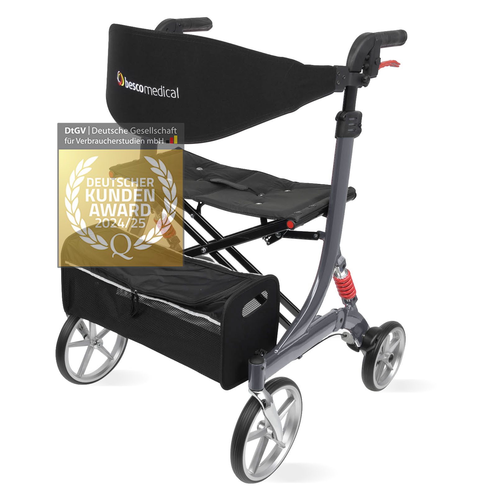 bescomedical Rollator SPRING XL - Hochbelastbar bis 240 kg - Komfortfederung, XL Gehhilfe - breiter Sitz, höhenverstellbar & faltbar