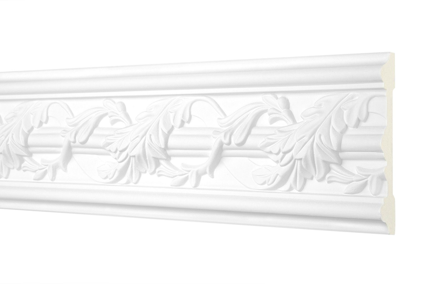 Hexim Perfect Stuckleiste AC 301, Flachprofile aus PU Serie 2 - Stuckprofil gemustert, weißes Zierprofil, hart & stoßfest - Wandleiste vorgrundiert