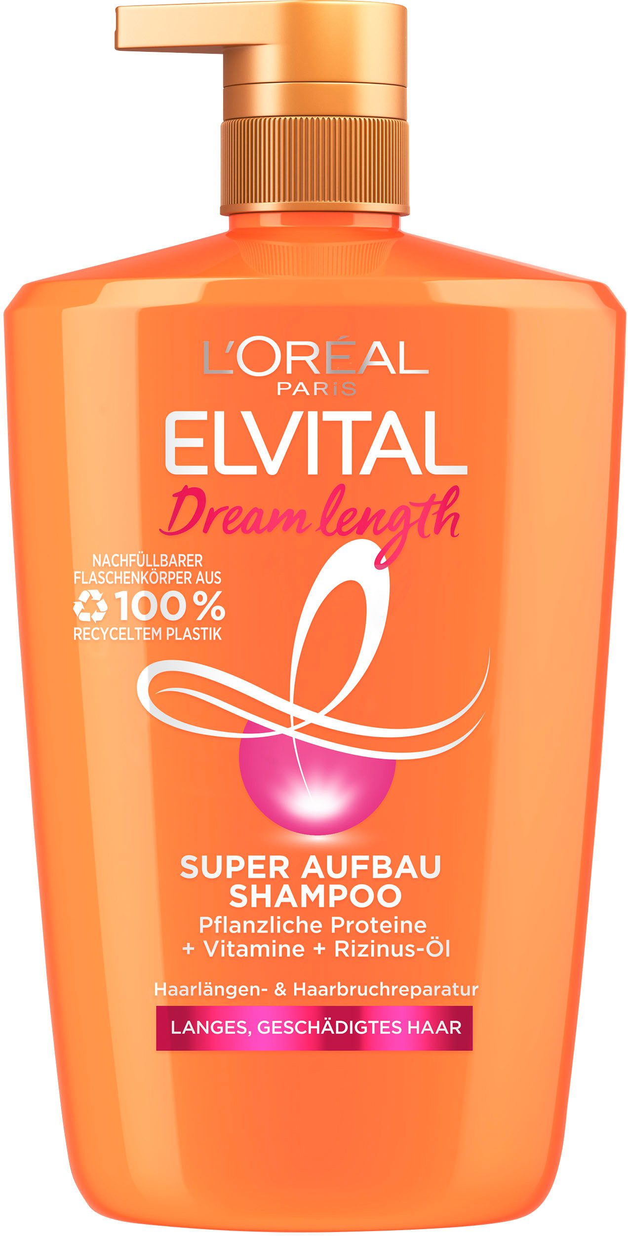 L'ORÉAL PARIS Haarshampoo Elvital Dream Length Shampoo, Spendet Feuchtigkeit, mittlere Deckkraft, passt sich dem Hautton an.
