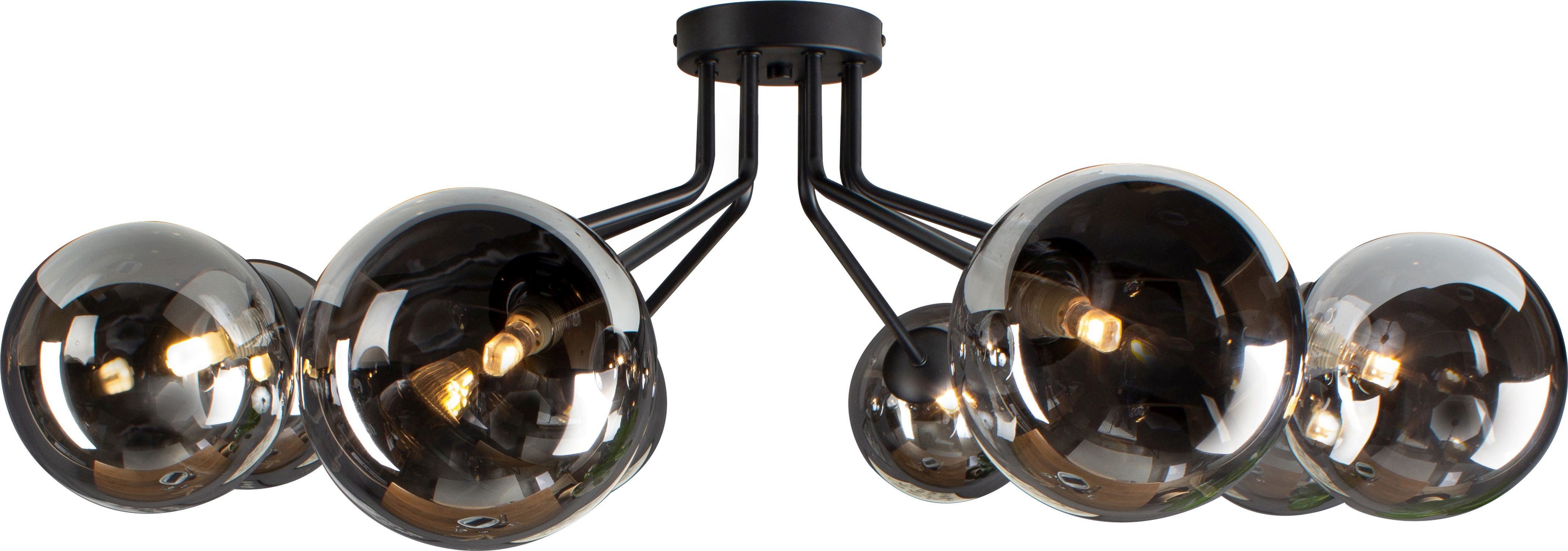 Licht-Erlebnisse Deckenleuchte CLAUWALD, ohne Leuchtmittel, Rauchglas Metall 88 cm breit Schwarz Rauchgrau G9 Kugelschirm Modern