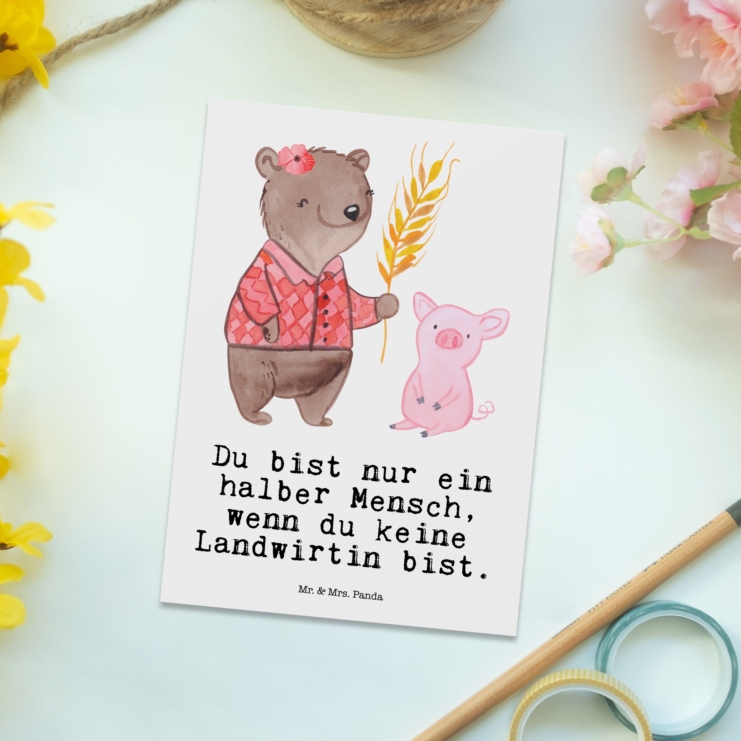Kollegin, Landwirtin & - Weiß Geschenk, - Abschied Bauernhof, Panda Herz Mr. mit Postkarte Mrs.