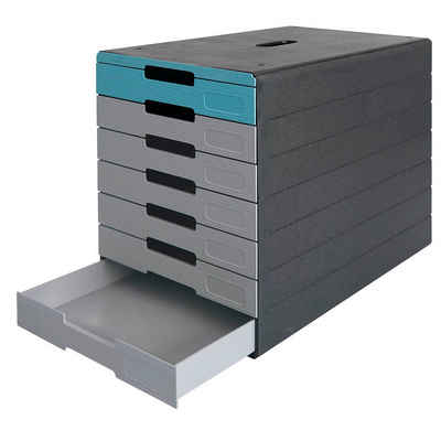 DURABLE Schubladenbox 1 Schubladenbox IDEALBOX PRO 7 - grau/blau, Schubladen herausnehmbar, Griffmulde, Stapelbar