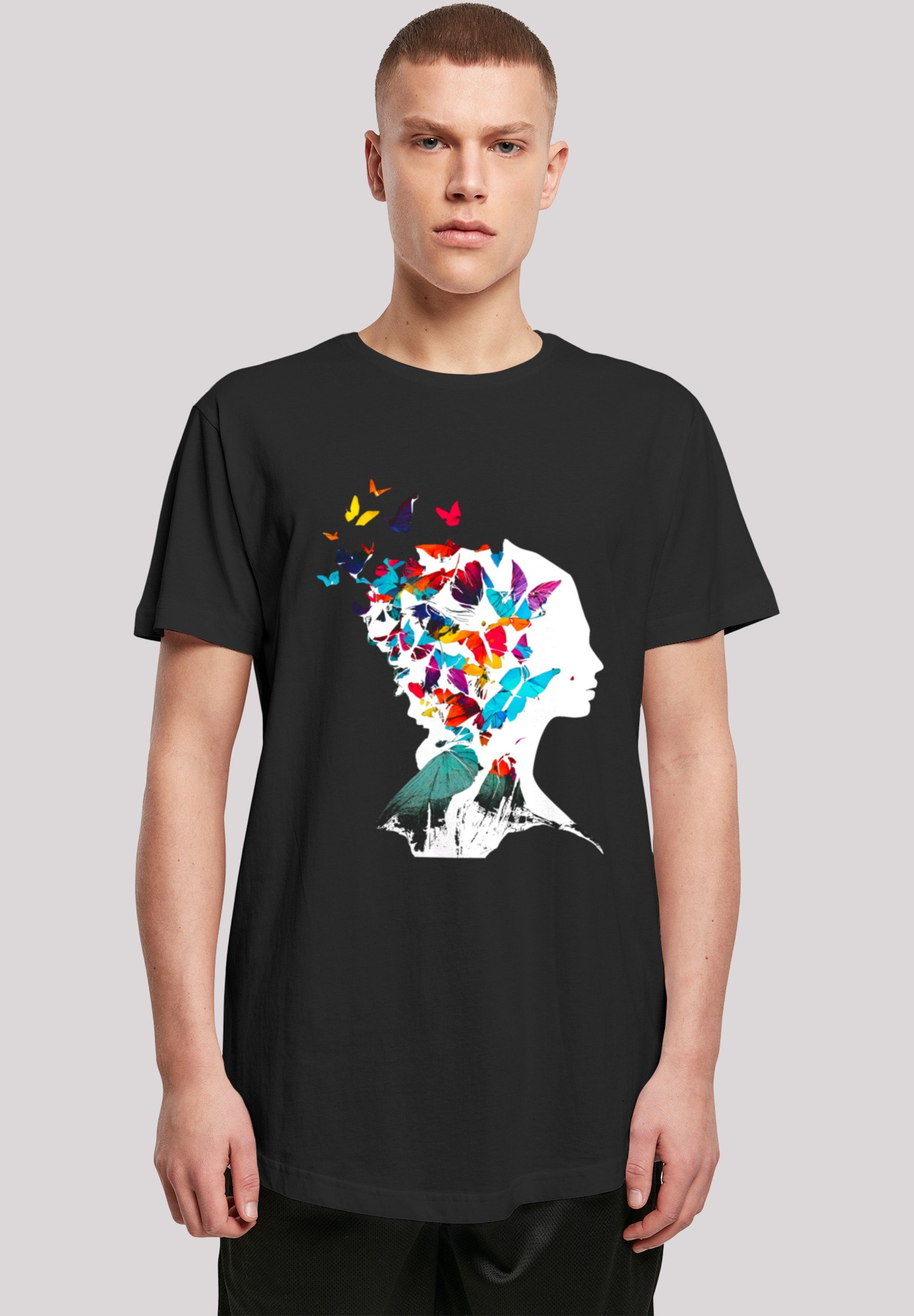 F4NT4STIC T-Shirt Schmetterling Silhouette LONG TEE Print schwarz