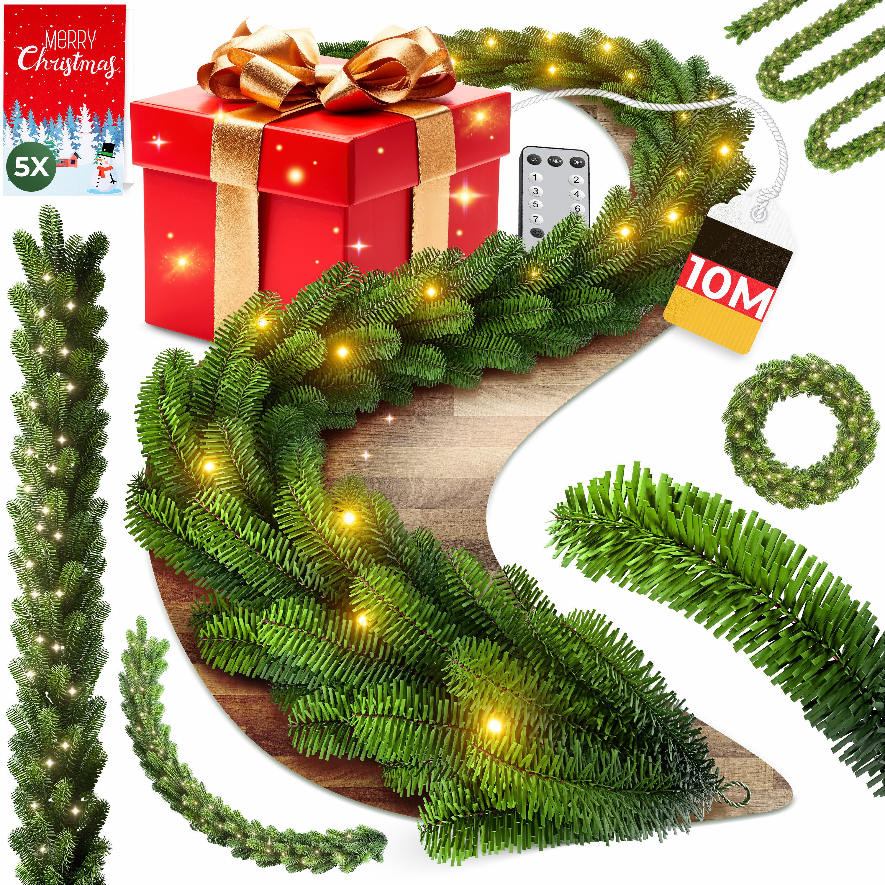 Kunstgirlande Weihnachtsgirlande LED Girlande 10m inkl. Fernbedienung, KESS günstig online kaufen