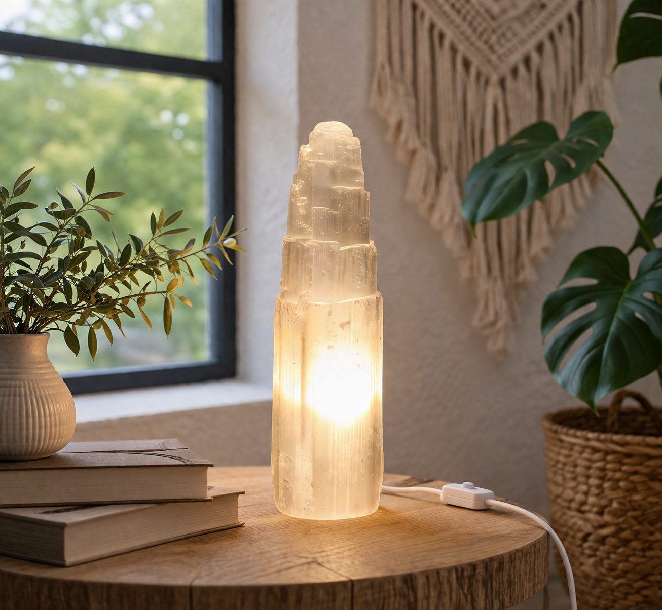 Heimtex Salzkristall-Tischlampe Selenit-Kristall-Turmlampe – Selenit-Lampe in 5 verschiedenen Größen