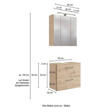 HELD MÖBEL Badmöbel-Set Chicago, (3-St., Spiegelschrank, Unterbeckenschrank, Seitenschrank)