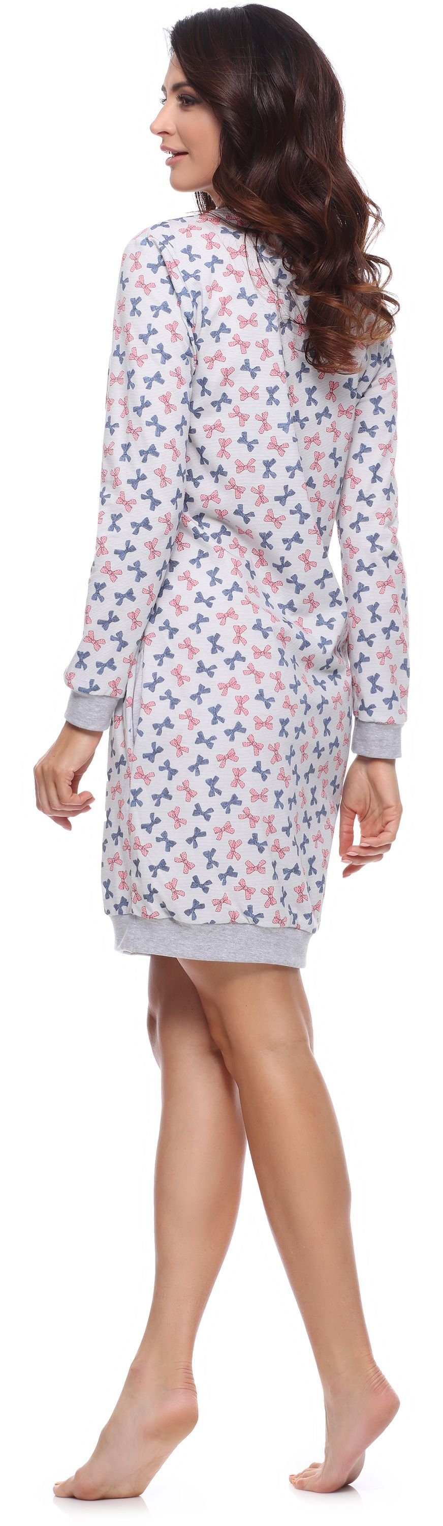 Melange (1-tlg) aus MS10-180 Baumwolle Merry Nachthemd Schleife Style Nachthemd Langarm Damen