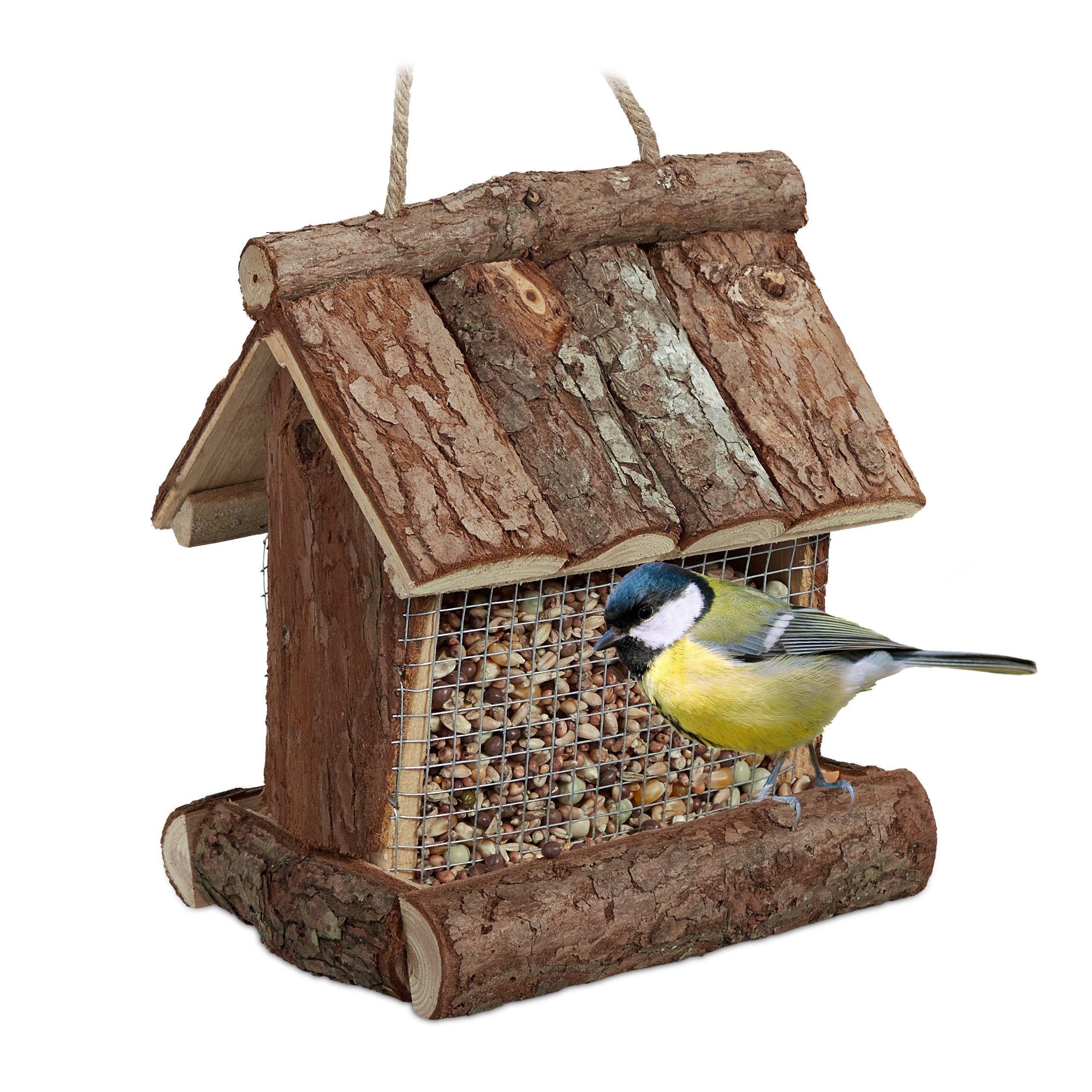 relaxdays Vogelhaus Vogelfutterhaus Rinde günstig online kaufen