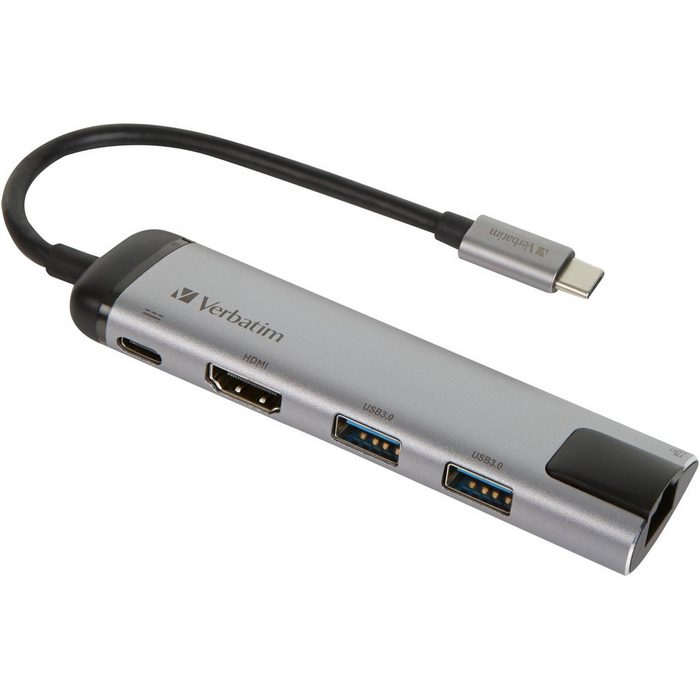 Verbatim USB 3.2 Gen 1 Multiport-Hub USB-C Stecker > 2x USB-A + USB-C Buchse + HDMI-Buchse + RJ-45 Buchse USB-Kabel