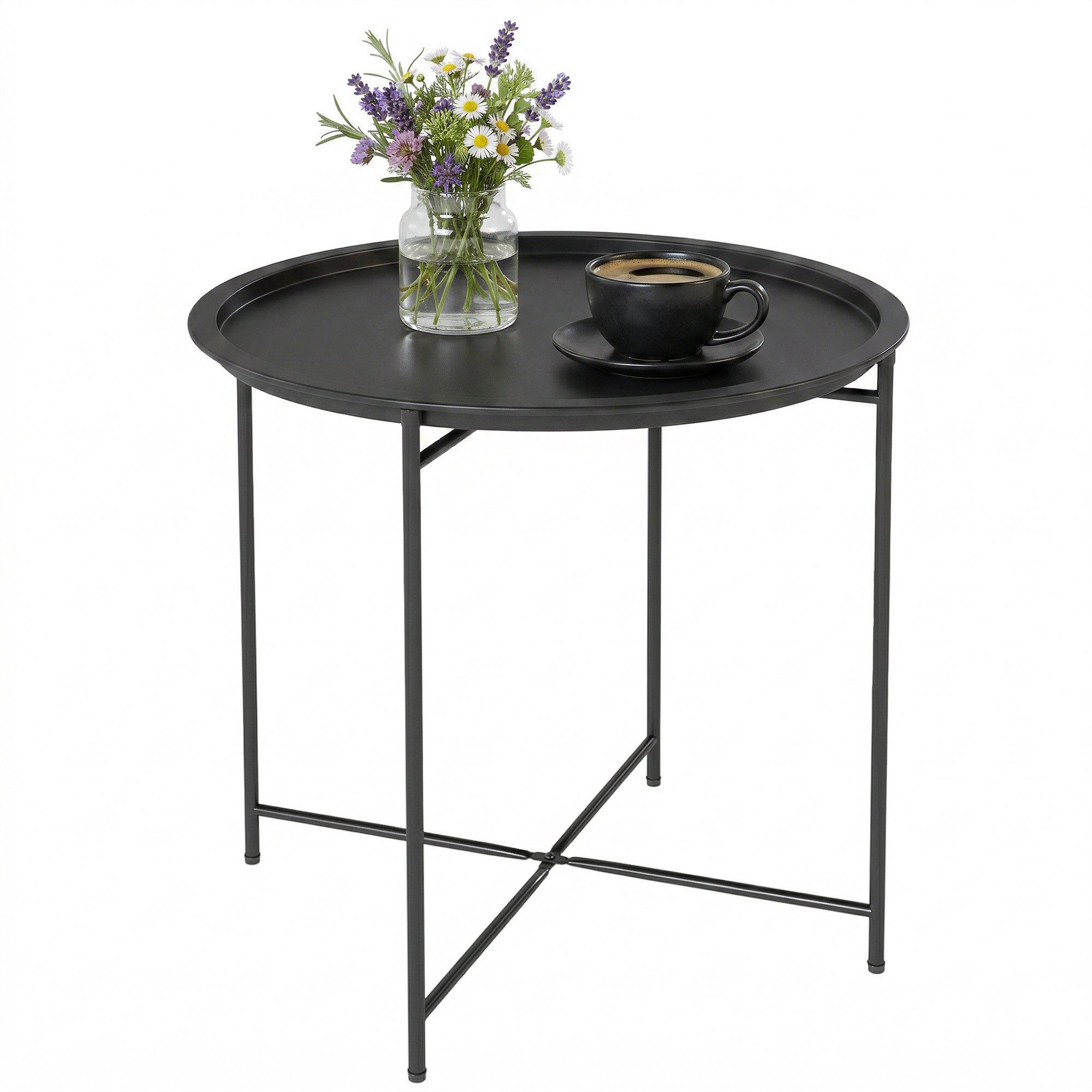 Outsunny Gartentisch Beistelltisch klappbar mit klappbar Tischbeine Campingtisch (Beistelltisch, 1-St., klappbar Balkontisch), für Wohnzimmer, Büro, Outdoor, Indoor, Schwarz