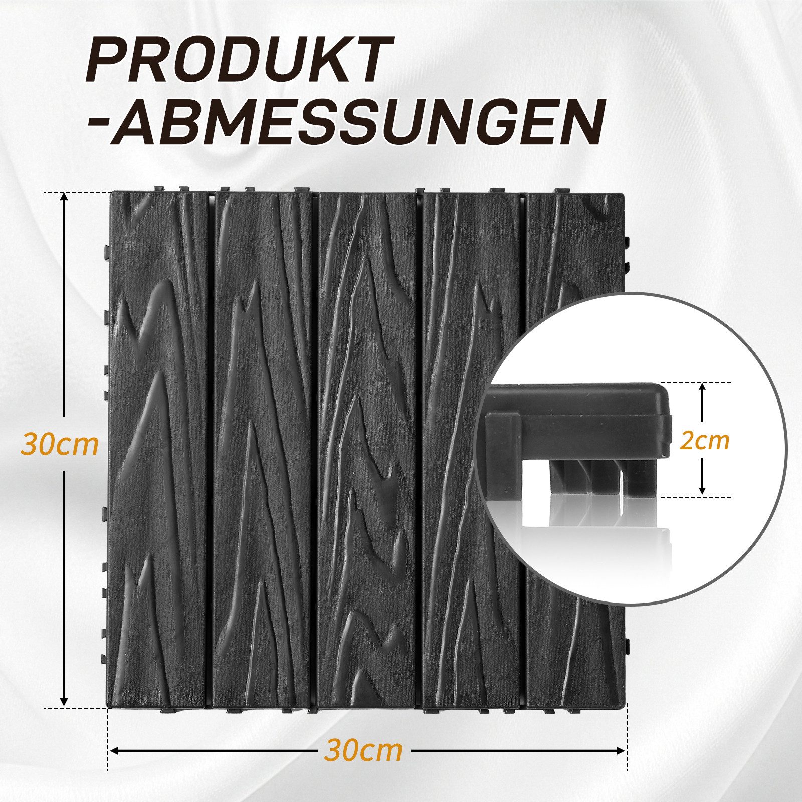 LEADZM Terrassendielen Terrassenfliesen 55er Set, Kunststoff, 30 x 30 x 2 cm, 5,00 m², BxL: je 30,00x30,00 cm, 2,00 mm Stärke, (55-St), Bodenbelag für Balkon &  – Bild 2 von 5