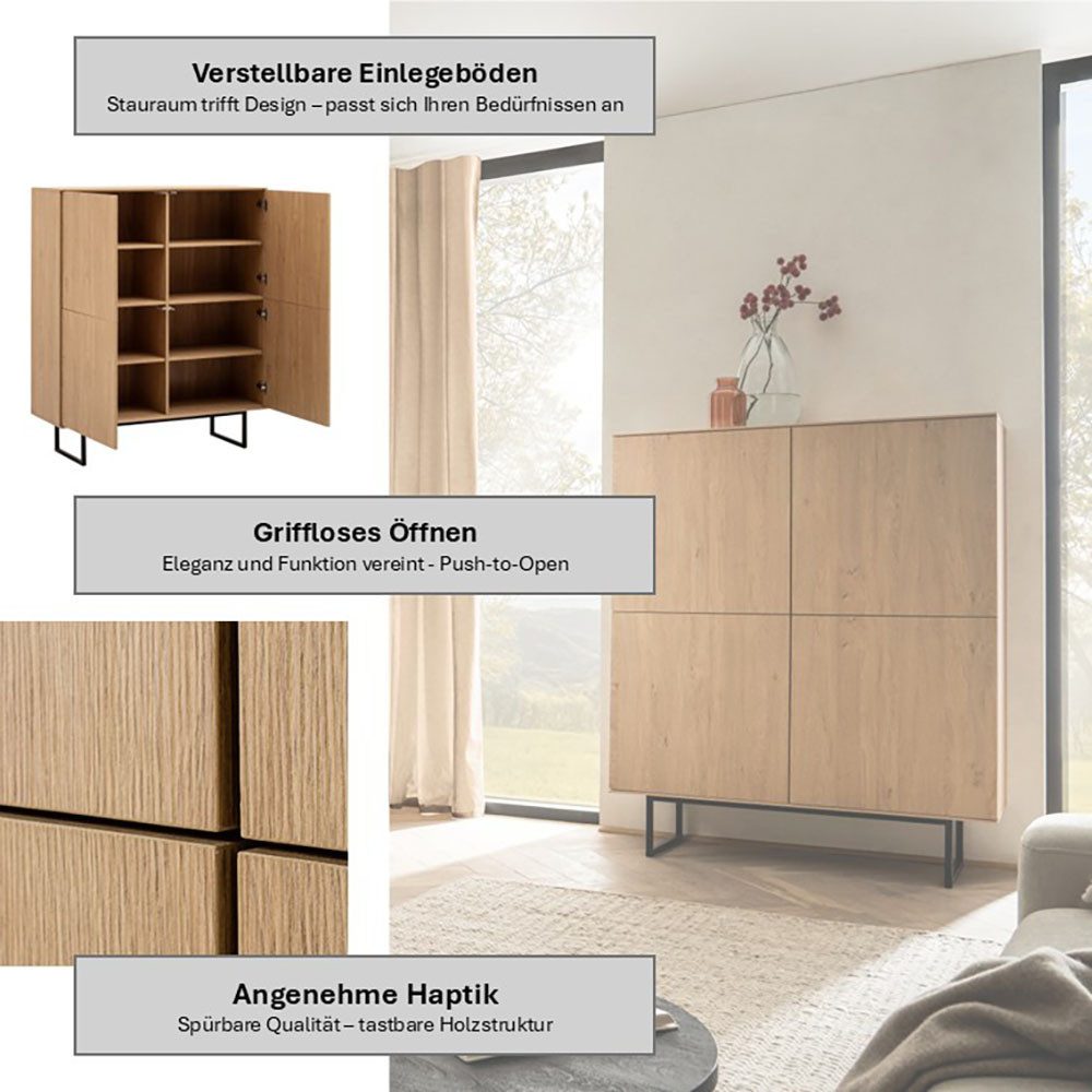Home affaire Highboard Lund, moderner Schrank, Kommode mit Kufengestell, ausreichend Stauraum, vielseitig einsetzbar, 115 cm breit