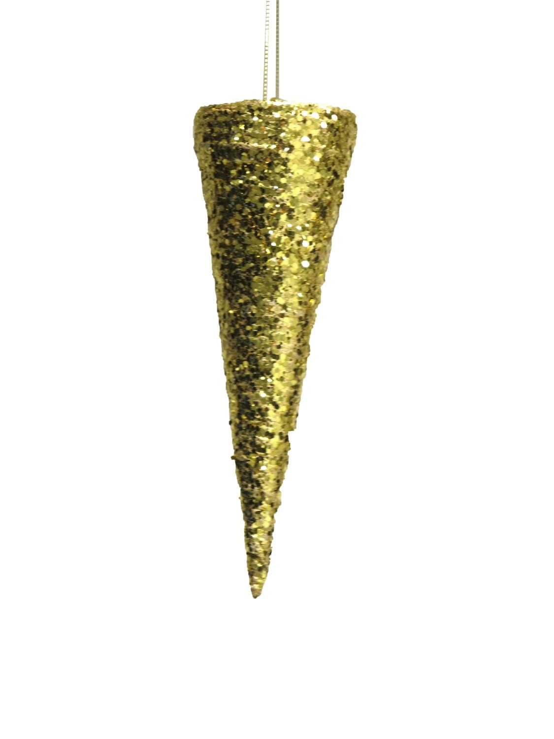 artplants Christbaumschmuck Weihnachtsschmuck Anhänger Spitztüte SHUFAN, Glitzer, Gold, 20 cm
