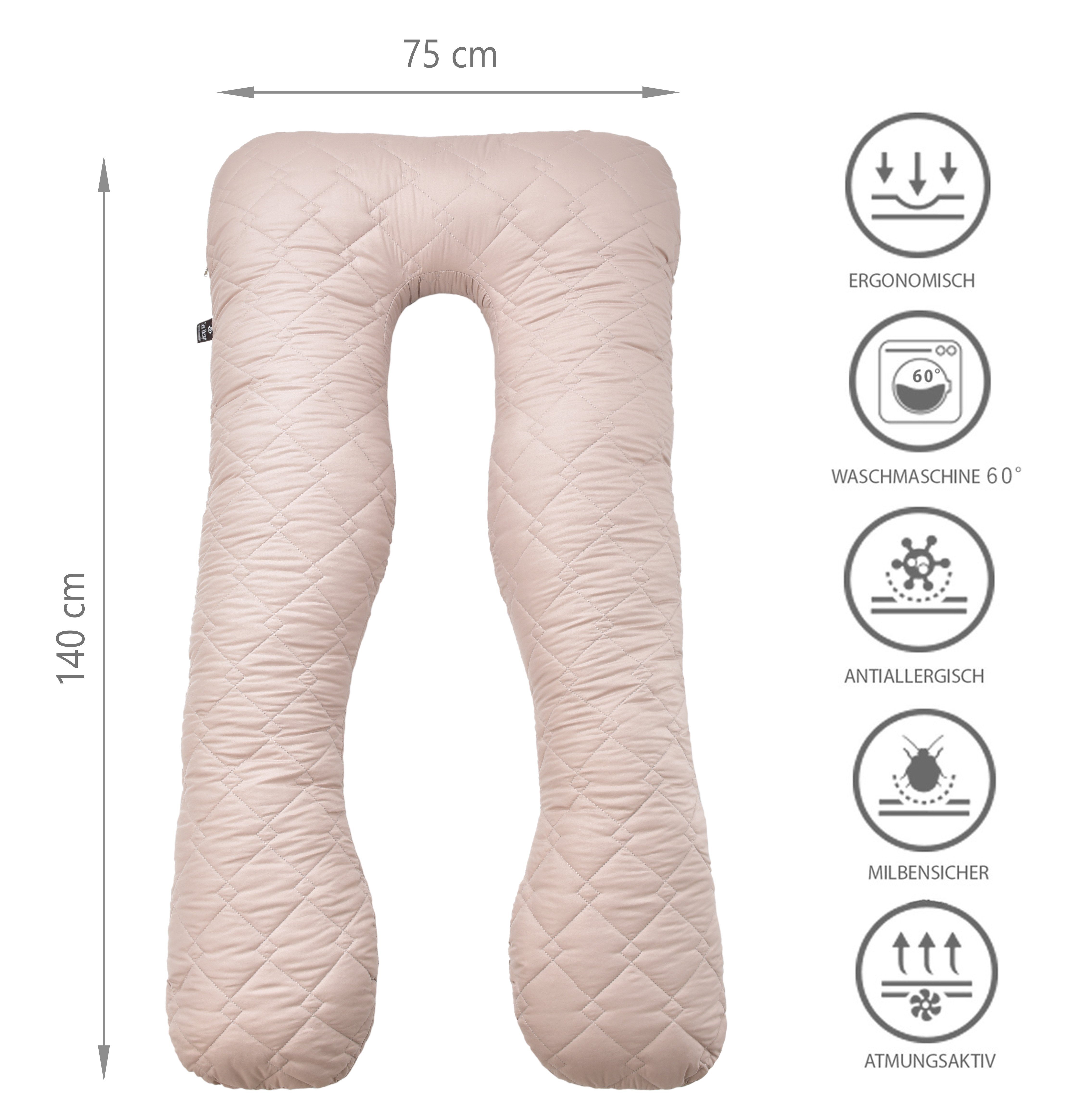 SEI Bodypillow beige - Stillkissen Körperkissen, gesteppt, Schwangerschaftskissen Seitenschläferkissen 1-tlg., Design