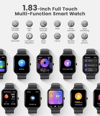 SIEMORL Damen Herren,2023 Neueste Bluetooth Anruf Activity Tracker Smartwatch (1.83 Zoll, Android iOS), mit Herzfrequenz Schlaf Monitor Schrittzähler15 IP68 Wasserdicht
