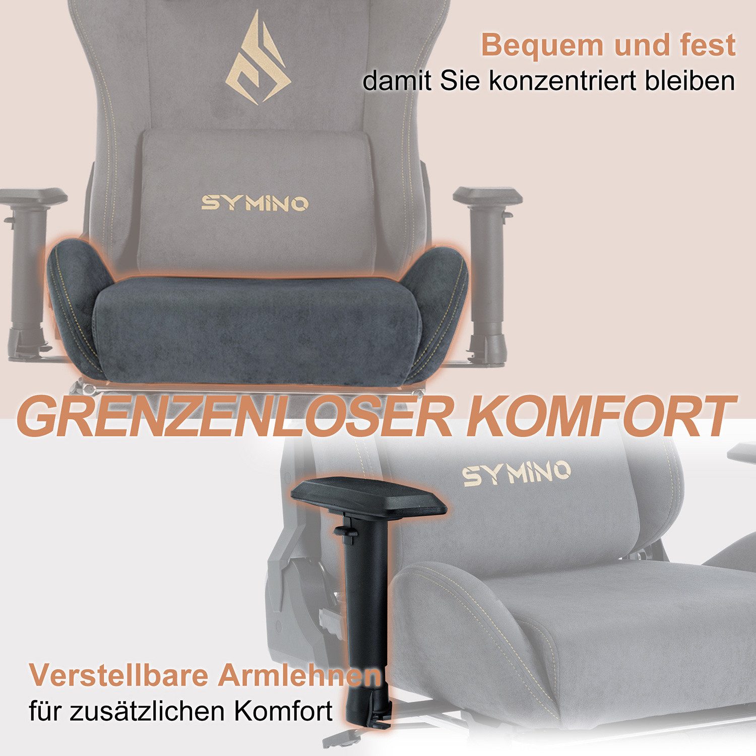 symino Gaming-Stuhl Premium Alcantara Stoff, ergonomischer, Serie MP – Bild 5 von 5