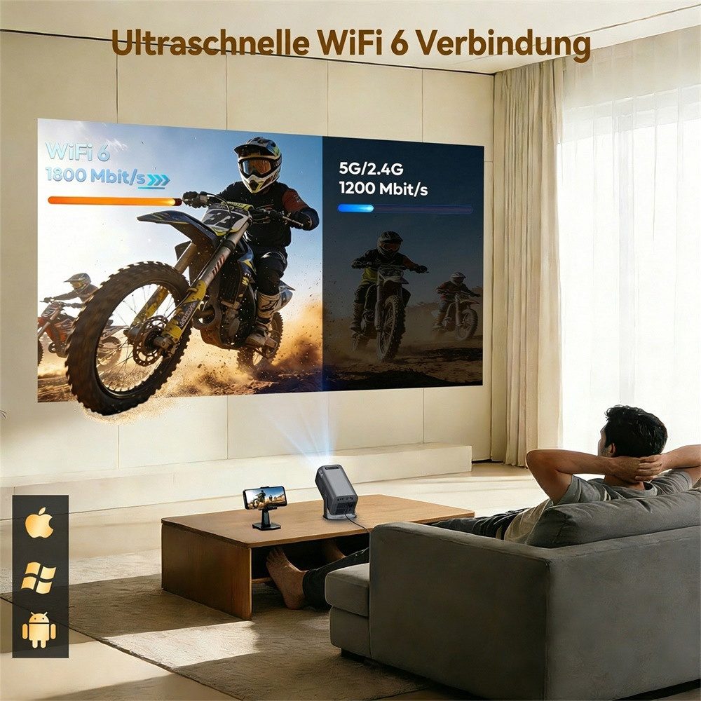 XGODY 2026 Neu Tragbarer Projektor Gimbal 3Pro 4K Android 14 Wifi6 BT 5.4 Mini-Beamer (260 lm, 8000:1, 3840 x 2160 px, Android 14 OS mit App-Store, Youtube, Netflix, Prime Video etc) grau
