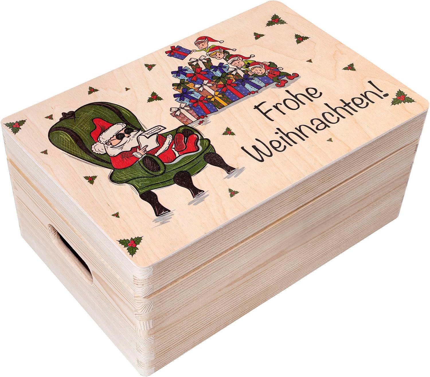 Creative Deco Holzkiste Weihnachten Geschenke, Natur 30 x 20 x 14 cm
