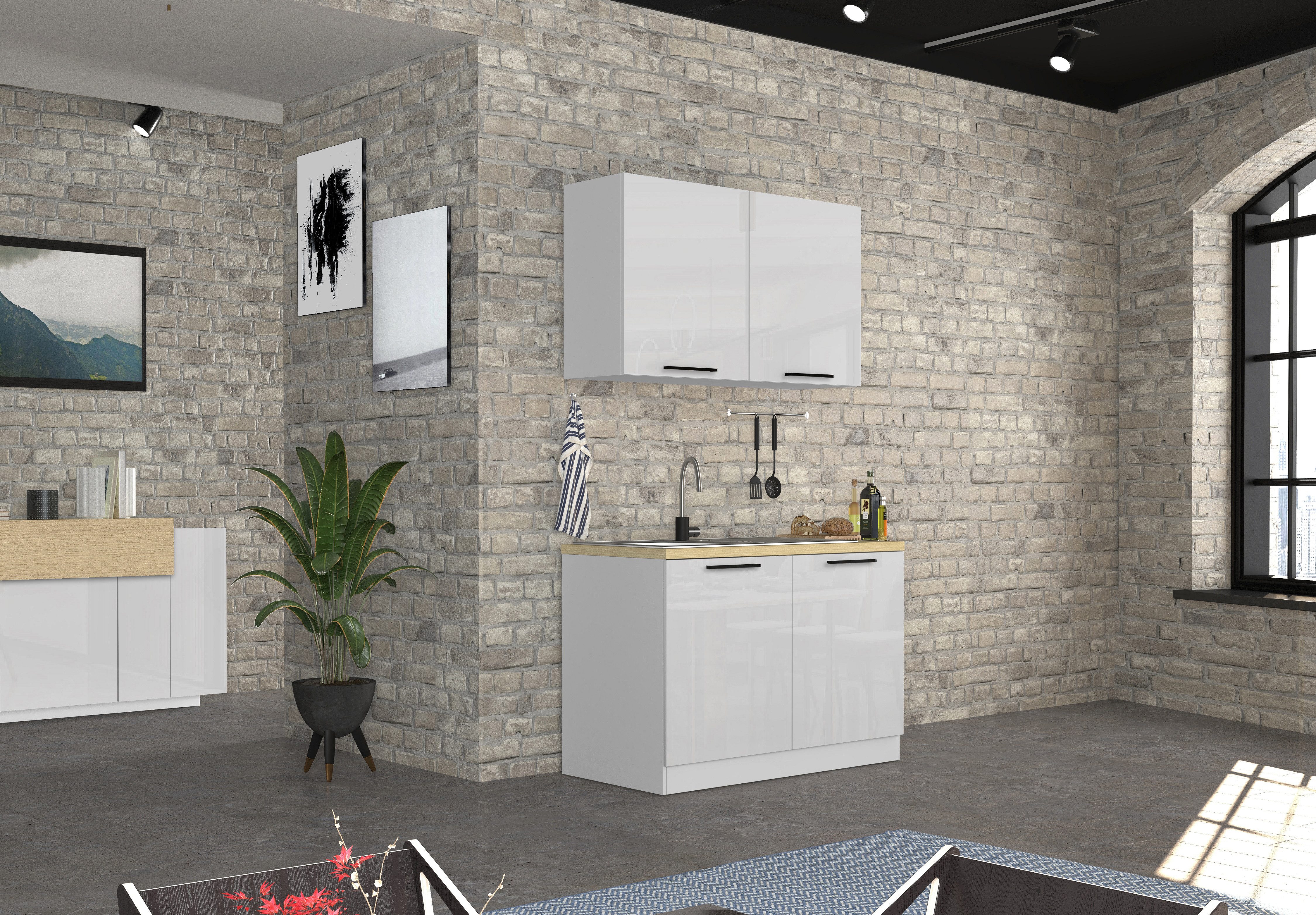 KOCHSTATION Spülenschrank Luna, Unterschrank für Spüle, Küchenspülenschrank, Made in Italy B/T/H: 120×60×85 cm, inklusive Einbauspüle und Siphon