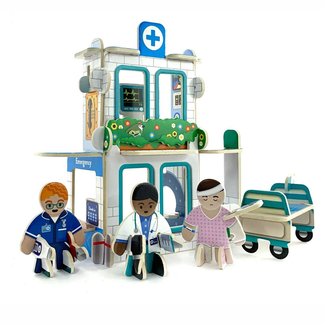 suebidou 3D Spielset Bausatz Steckspiel Krankenhaus Konstruktions-Spielset, nachhaltig, kreativ
