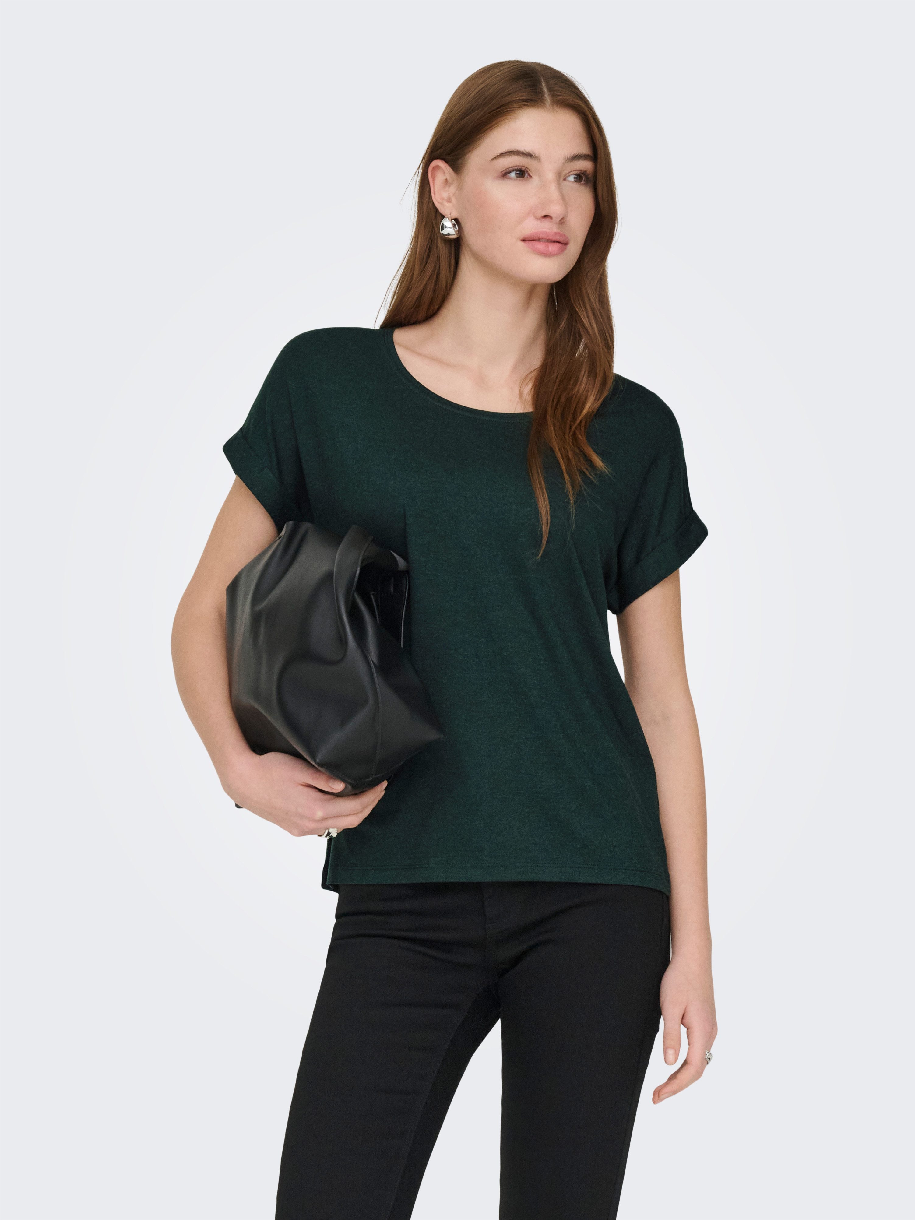 ONLY T-Shirt ONLMOSTER – T-Shirt mit melierter Optik und elastischem Material meliert, casual, lässig geschnitten, Viskosemischung, Rundhals