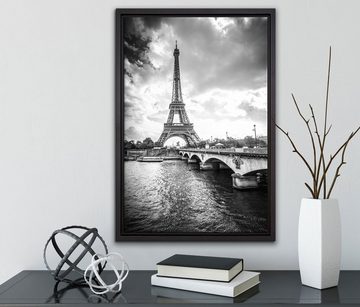 Pixxprint Leinwandbild Eiffelturm in Paris Kunst B&W, Wanddekoration (1 St), Leinwandbild fertig bespannt, in einem Schattenfugen-Bilderrahmen gefasst, inkl. Zackenaufhänger