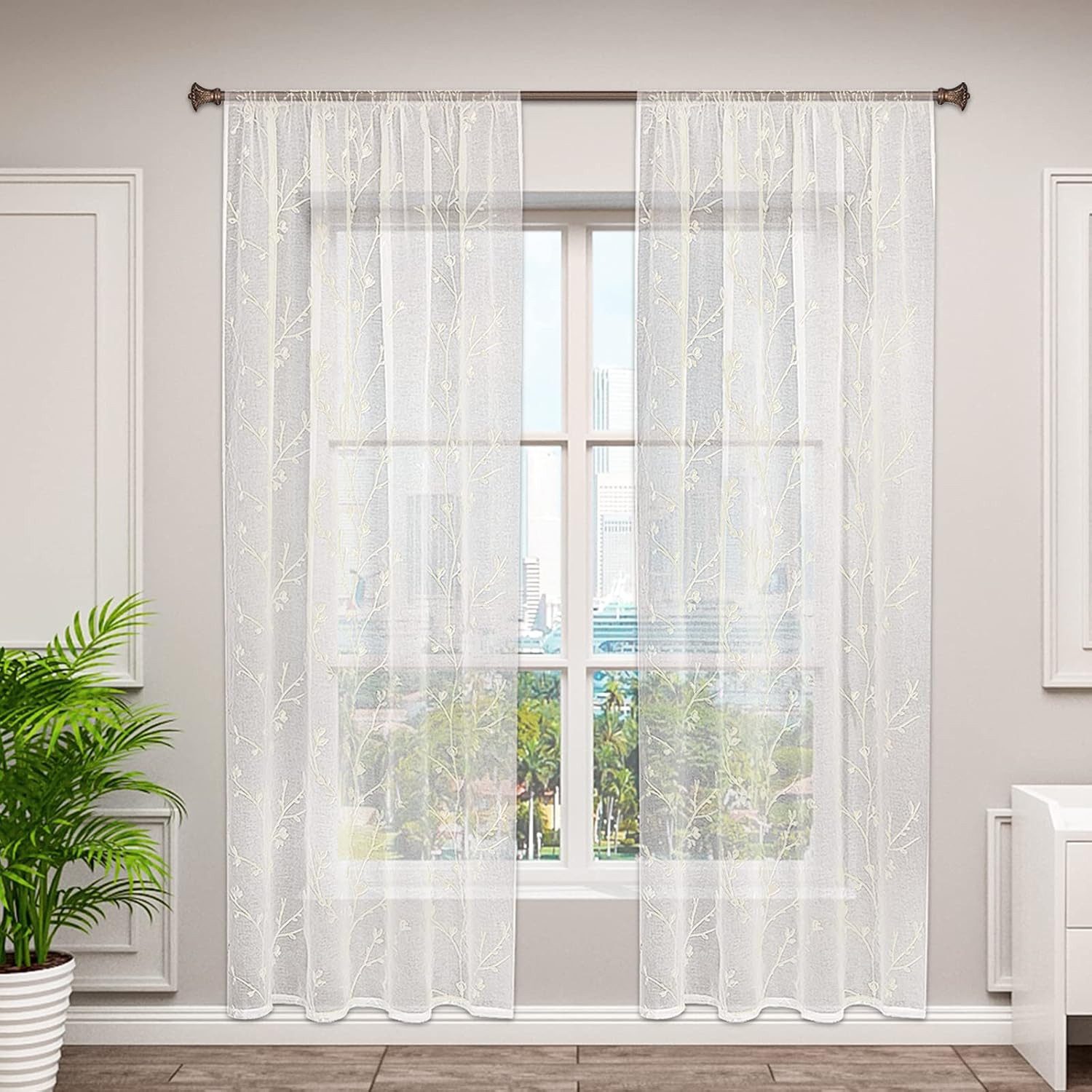 Woltu Gardine (2 St), halbtransparent, transparent Stickerei mit Kräuselban günstig online kaufen