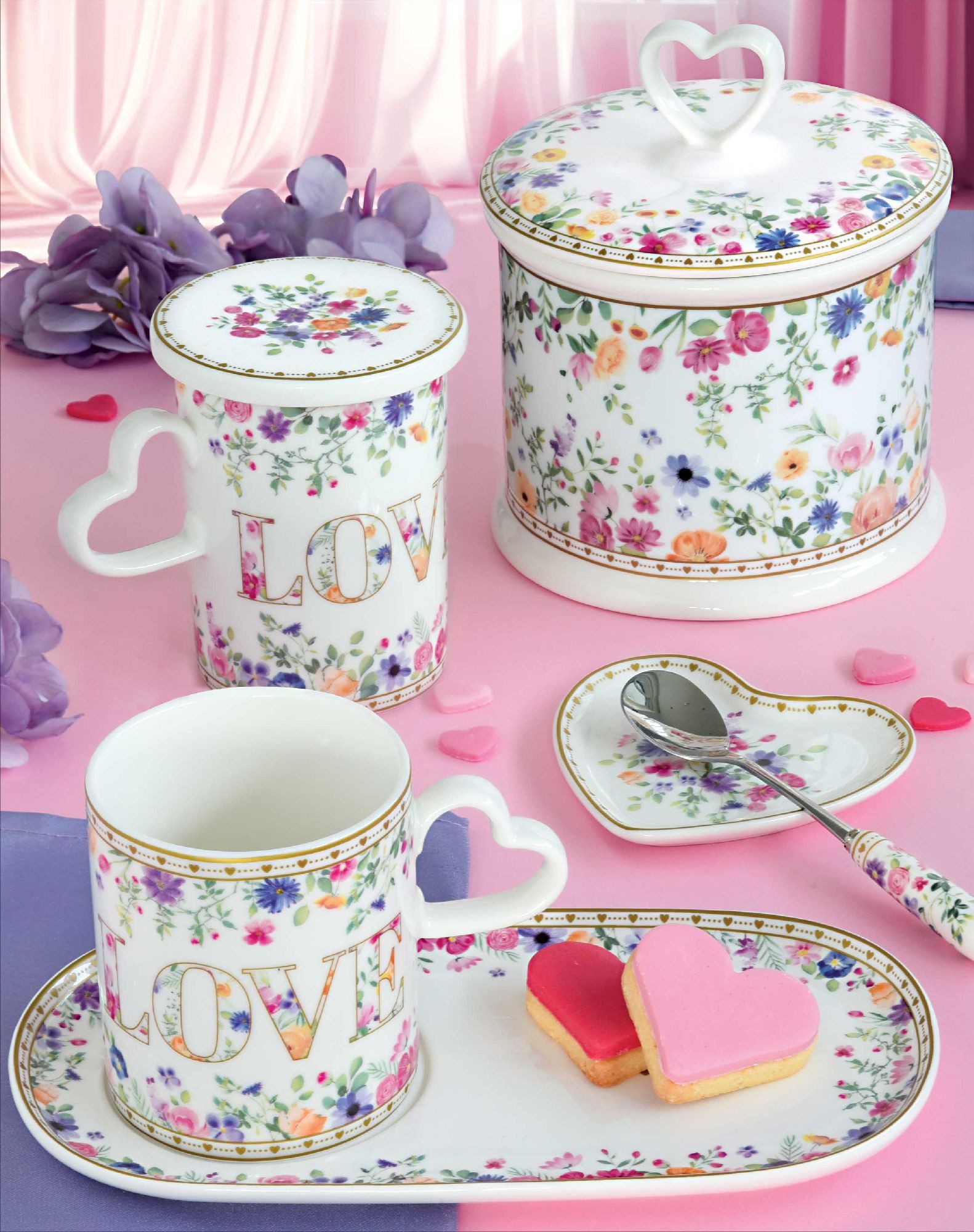 EasyLife Kuchenteller Mon Amour, Spülmaschinengeeignet, Mehrfarbig, Herzen & Blumen, H: 2cm