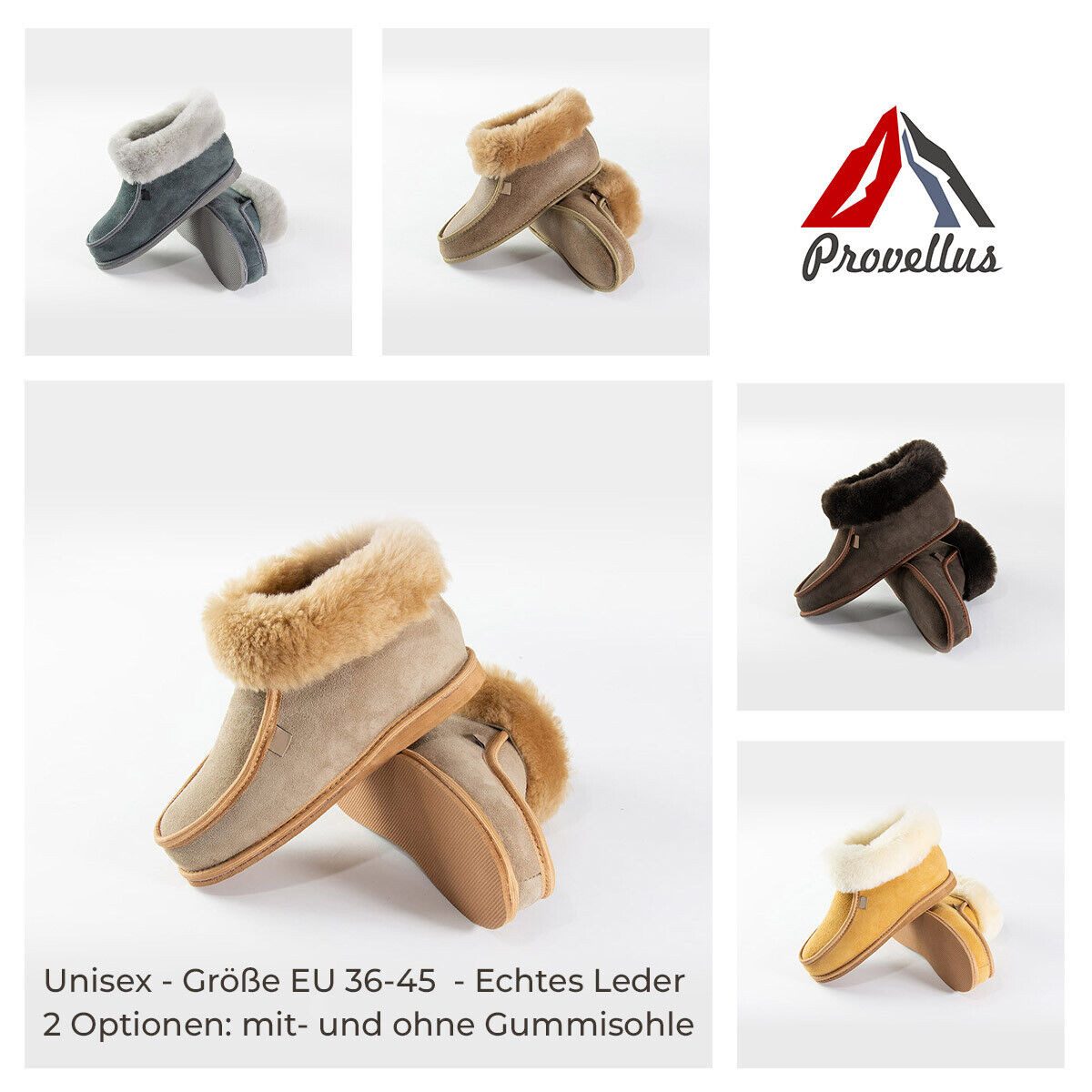 Provellus Hausschuhe Unisex aus deutschem Merino Schaffell & Leder Hausschuh