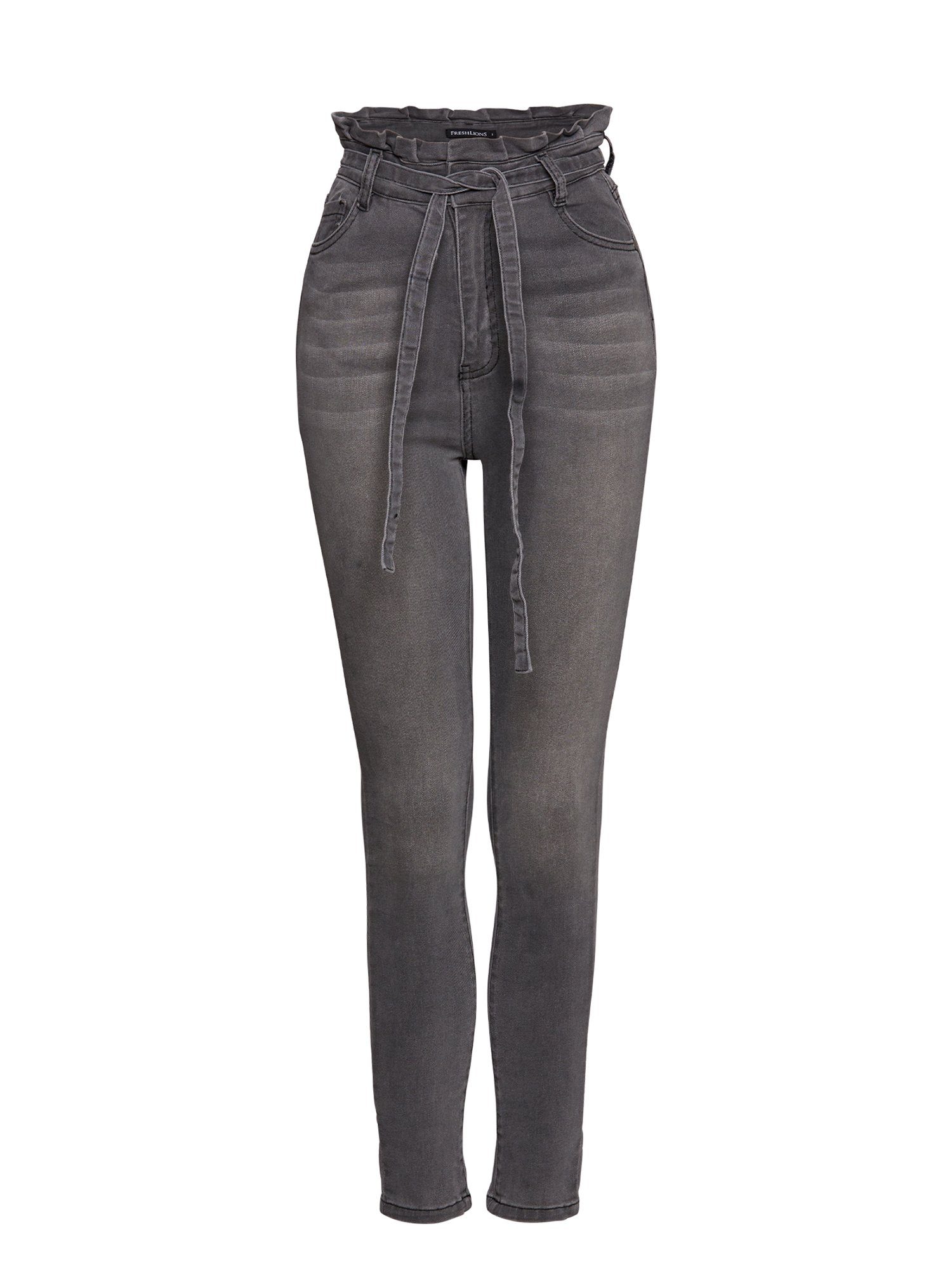 grau High-waist-Jeans Bindegurt Jeans mit Freshlions