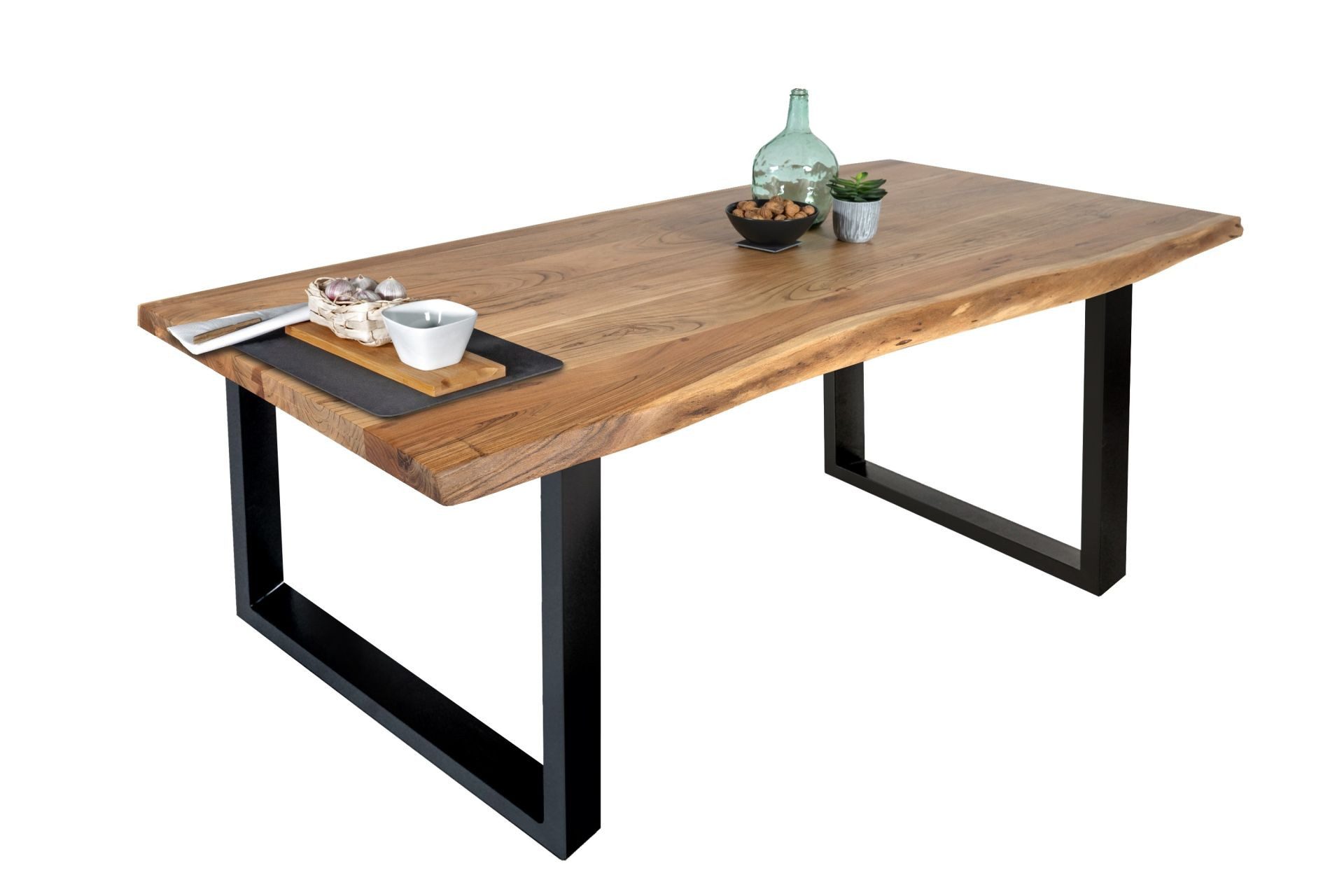SAM® Baumkantentisch Thiago, massives Akazienholz, echte Baumkante, Metallgestell U-Form