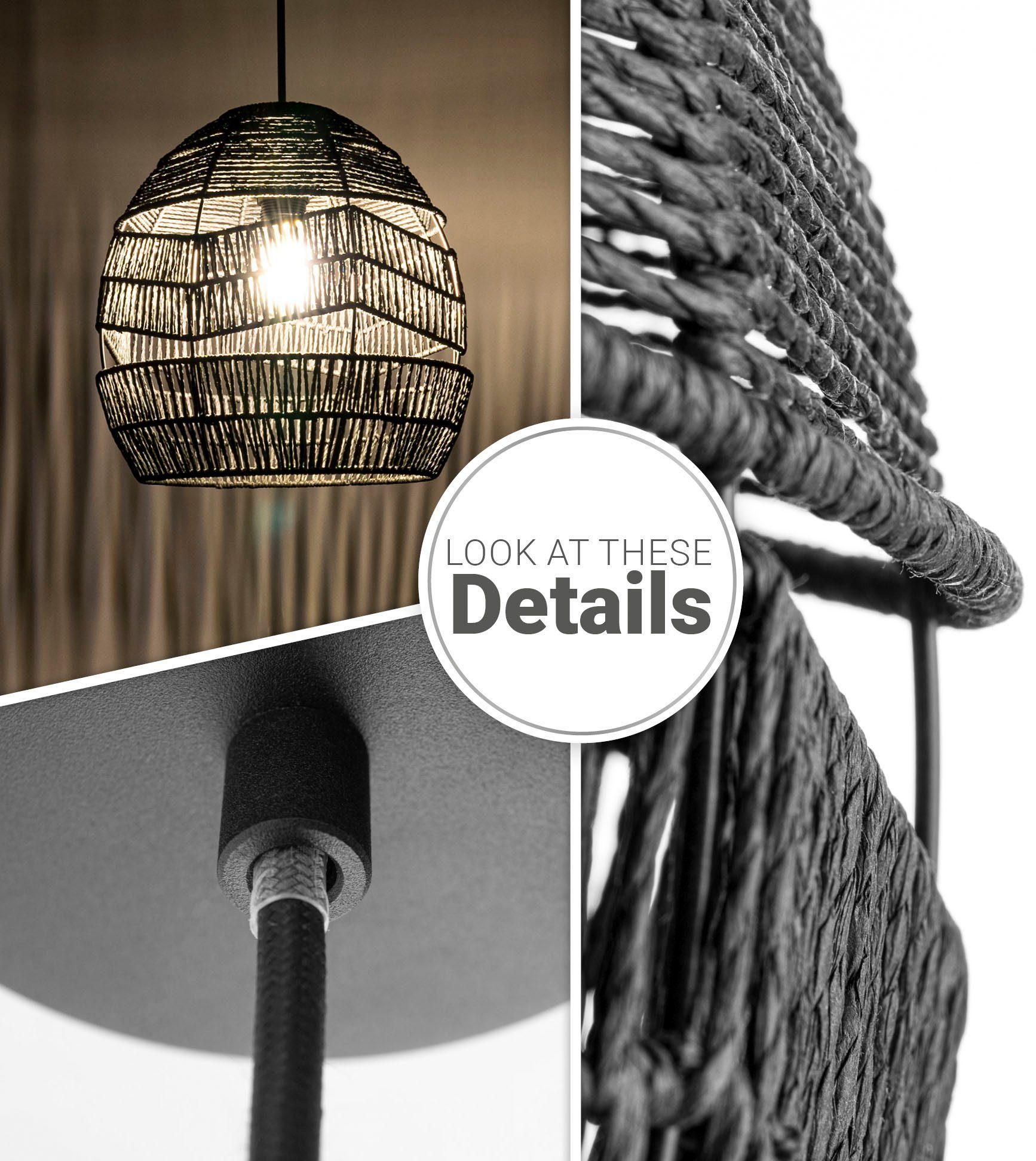 Paco Home Pendelleuchte VILLA, ohne Leuchtmittel, Pendelleuchte Hängeleuchte Vintage Rustikal LED Boho Papier E27