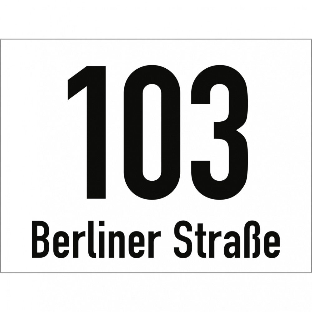 König Werbeanlagen Hinweisschild Hausnummernschild mit Straßenangabe, weiß, Alu, 200x150 mm