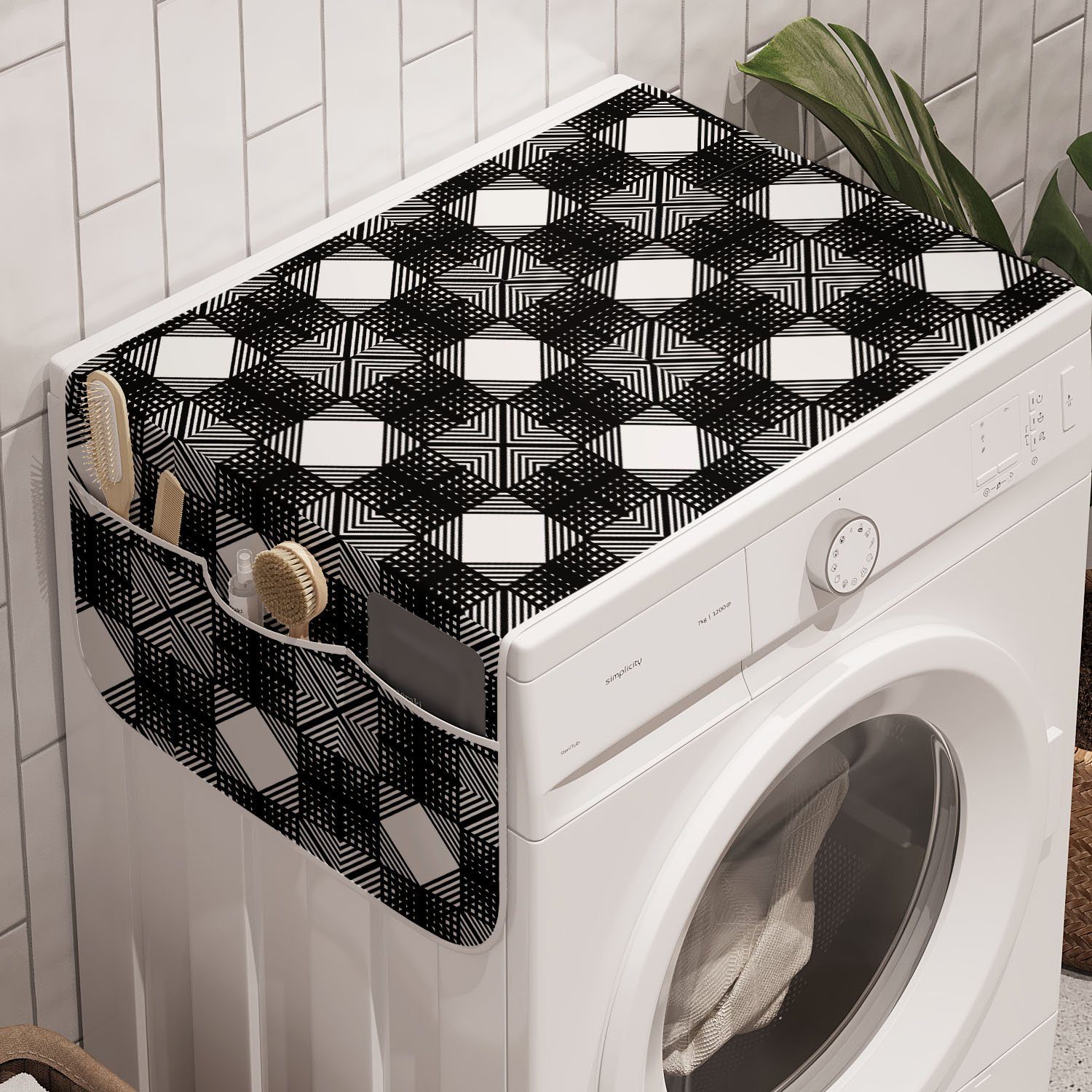 Waschmaschine Badorganizer Abakuhaus Trockner, Lattice und Squares Geometrisch Anti-Rutsch-Stoffabdeckung Symmetrische für