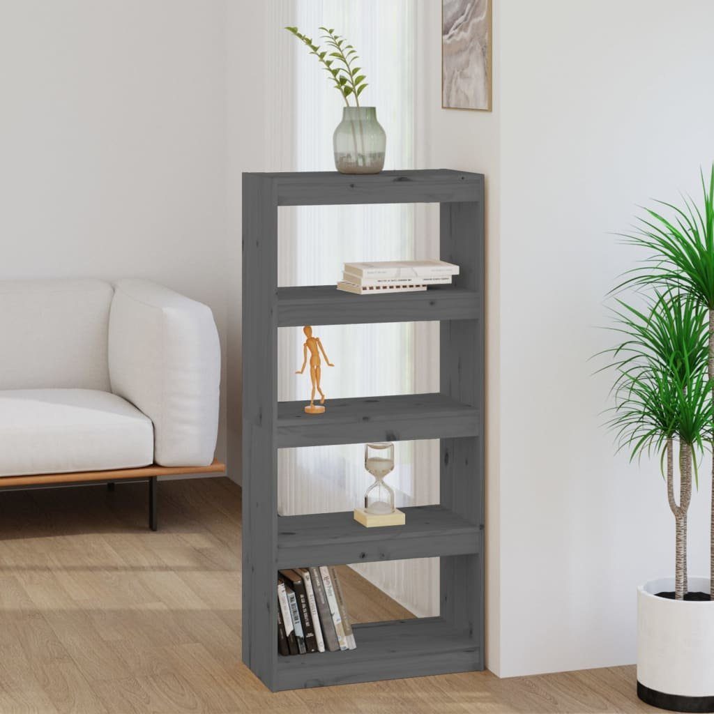 furnicato Bücherregal Raumteiler Grau 60x30x135,5 cm Massivholz Kiefer