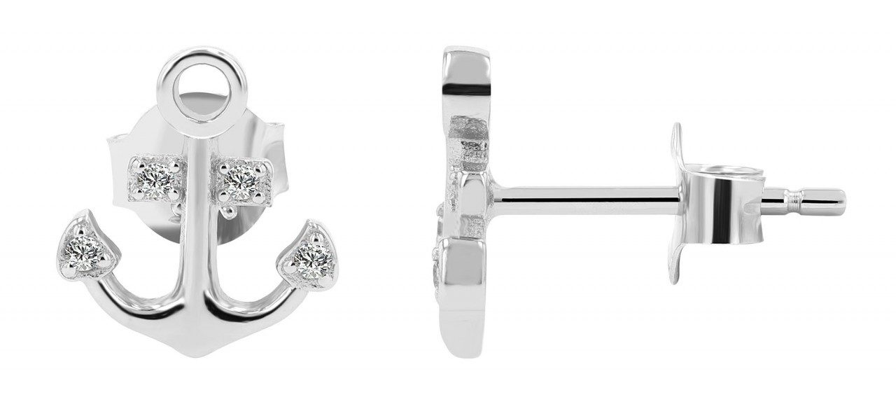 Paar Ohrhänger Damen Ohrstecker aus rhodiniertem 925 Sterling Silber mit Anker