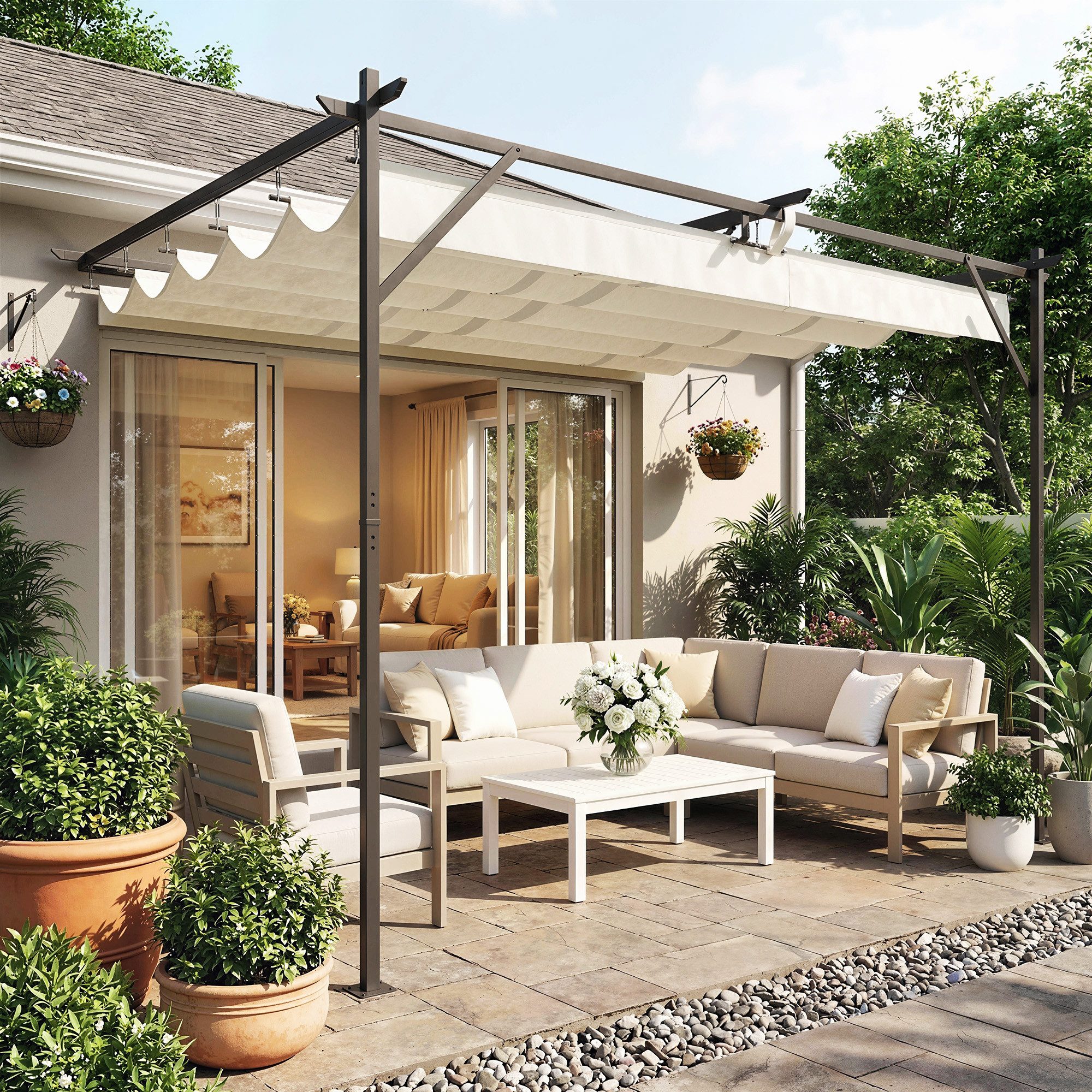 Outsunny Pergola mit Verstellbares Dach, Wandmontage, UV 30+, BxTxH: 297x297x225 cm, (Set, 4-tlg., Pergola inkl. Zubehör), Wandmontage, verstellbares Dach, UV30+ Schutz