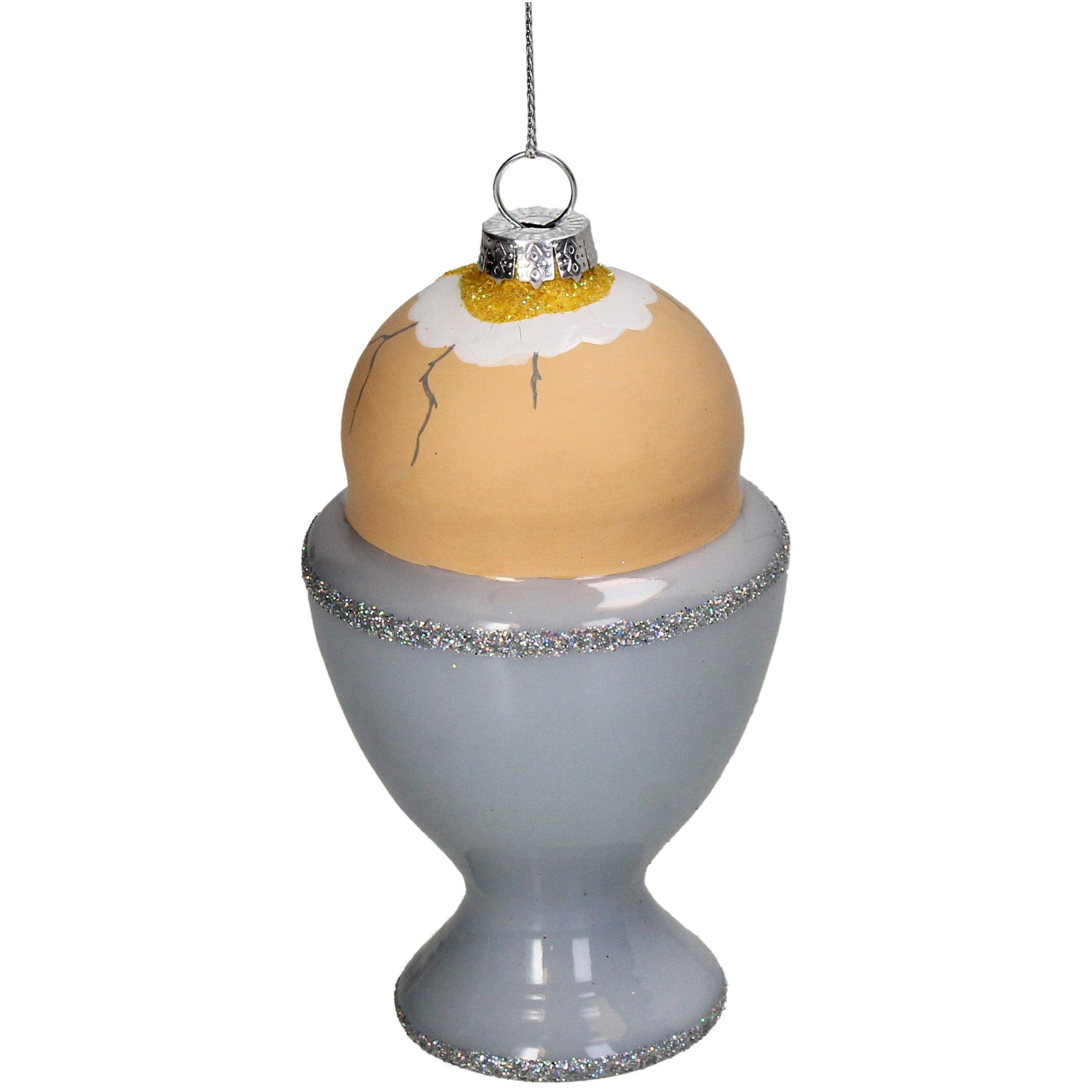 HD Collection Christbaumschmuck, Christbaumschmuck Glas 11,2cm Frühstücksei Figur Hellblau / Orange