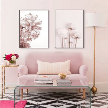 TPFLiving Kunstdruck (OHNE RAHMEN) Poster - Leinwand - Wandbild, Rosa Blumen und Blüten - Wanddeko Wohnzimmer - (13 verschiedene Größen zur Auswahl - Auch im günstigen 3-er Set), Farben: Pink und Weiß - Größe: 40x60cm