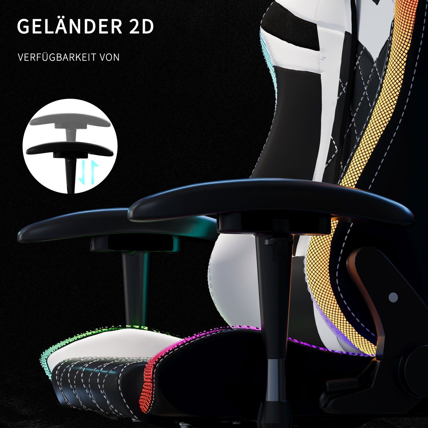 mit LED, PU-Leder Stuhl Gaming für 150 Gaming Belastbarkeit, kg GUNJI Weiß Bürostuhl Chair